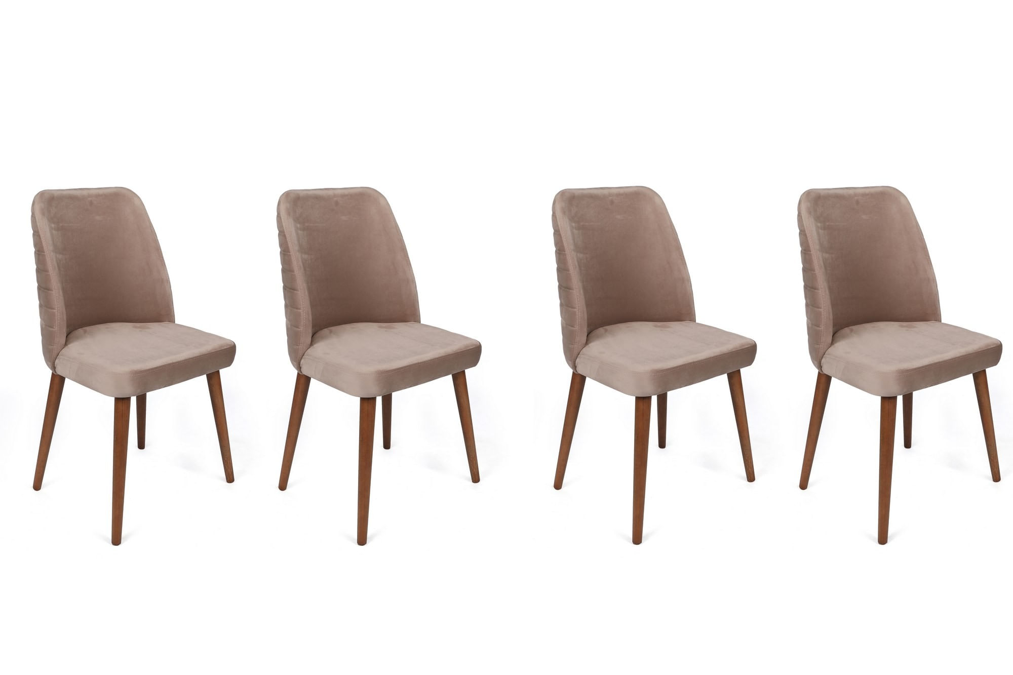 Set scaune (4 bucăți) Hanah Home, catifea, 50 x 49 x 90 cm, bej/nuc, 974NMB1617 — imaginea 6