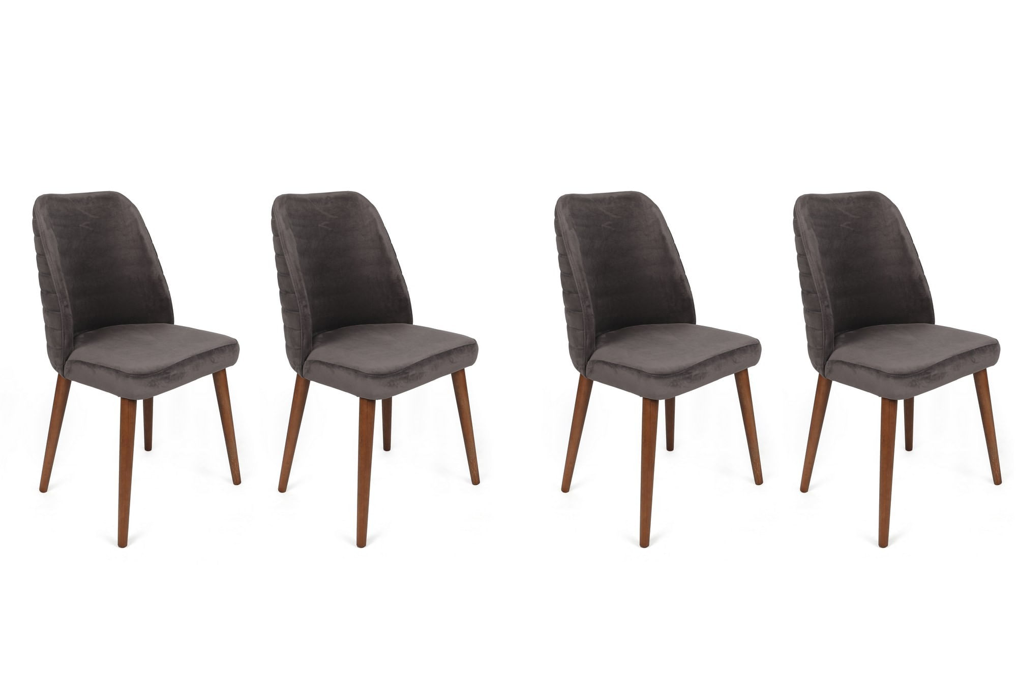 Set scaune (4 bucăți) Hanah Home, catifea, 50 x 49 x 90 cm, antracit/nuc, 974NMB1616 — imaginea 2