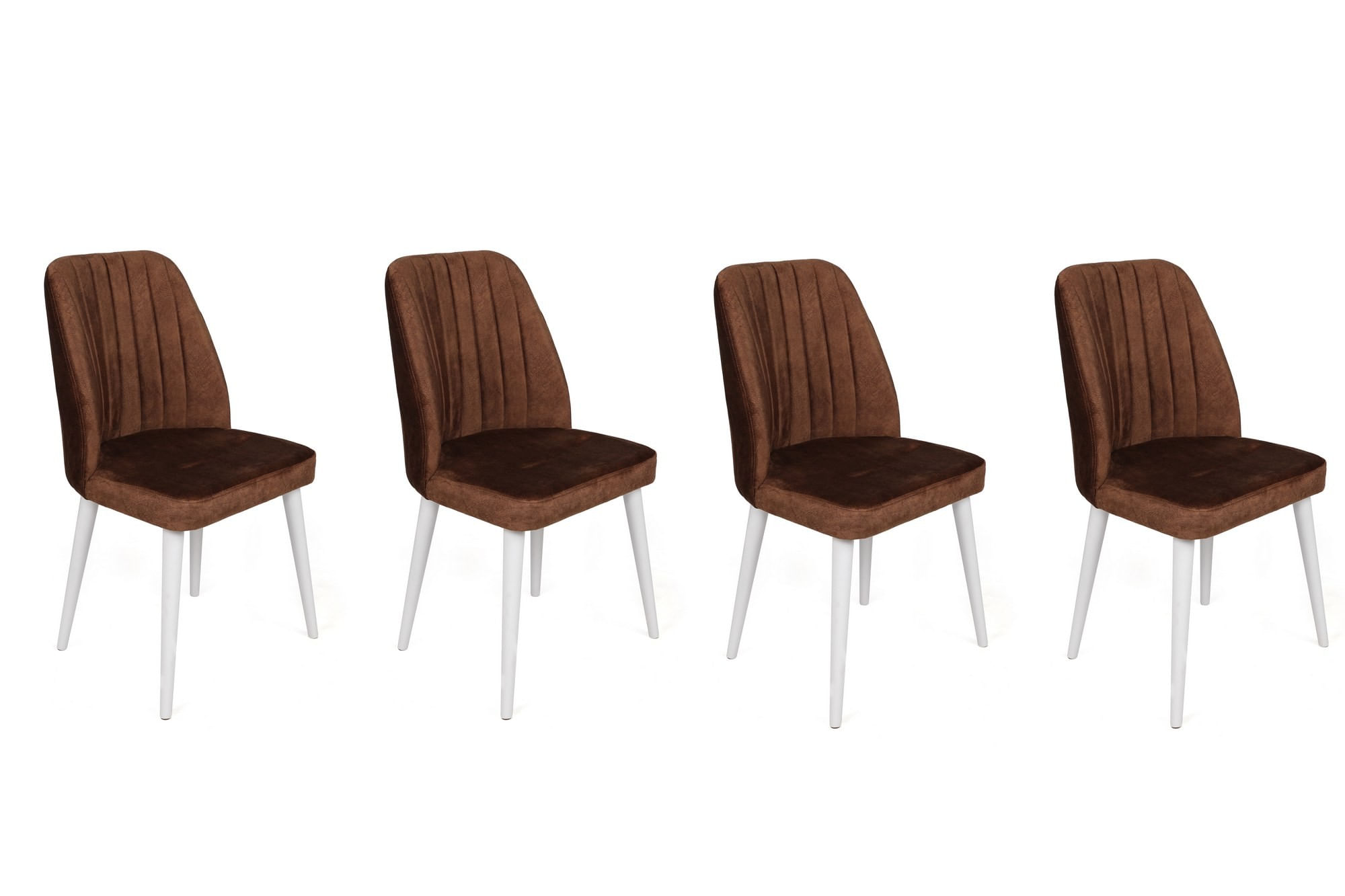 Set scaune (4 bucăți) Hanah Home, catifea, 50 x 49 x 90 cm, maro/alb, 974NMB1572 — imaginea 4
