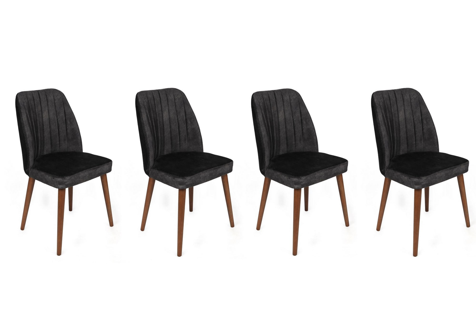 Set scaune (4 bucăți) Hanah Home, catifea, 50 x 49 x 90 cm, antracit/nuc, 974NMB1565