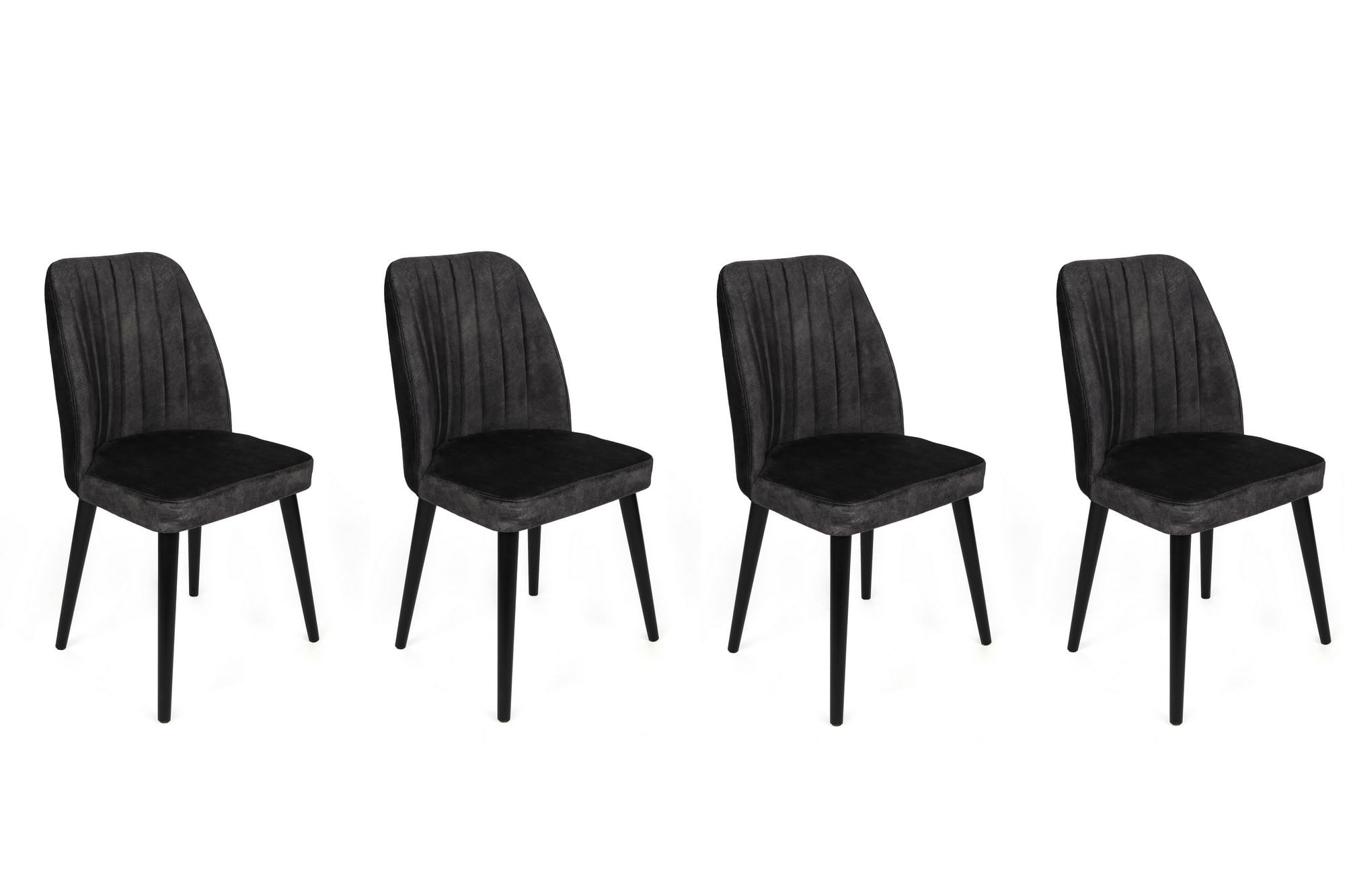 Set scaune (4 bucăți) Hanah Home, catifea, 50 x 49 x 90 cm, antracit/negru, 974NMB1558 — imaginea 3