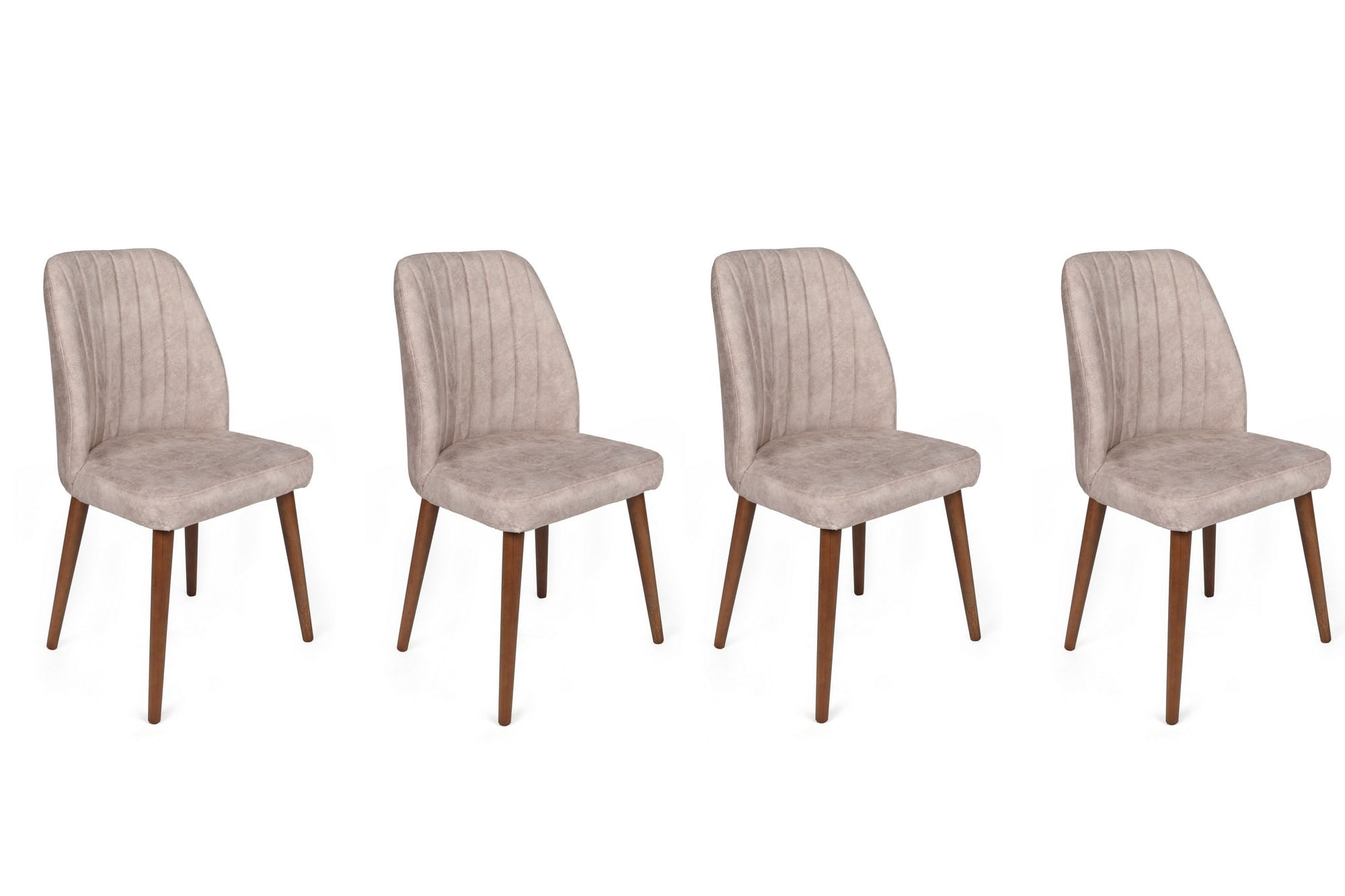 Set scaune (4 bucăți) Hanah Home, catifea, 50 x 49 x 90 cm, bej-cenușiu/nuc, 974NMB1563 — imaginea 4