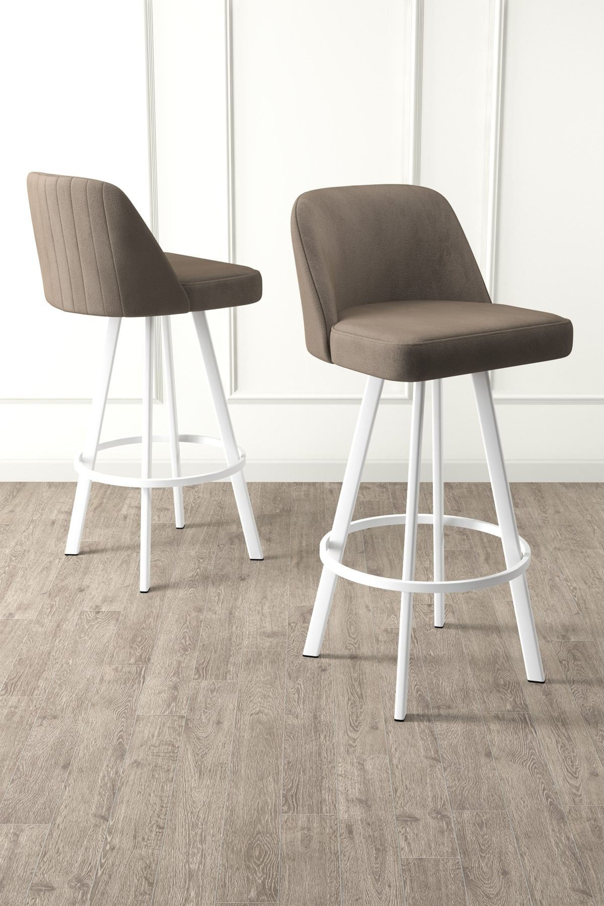 Set scaune bar (6 bucăți) Hanah Home, metal, 44 x 42 x 105 cm, cappuccino/alb, 240CHR1891 — imaginea 2
