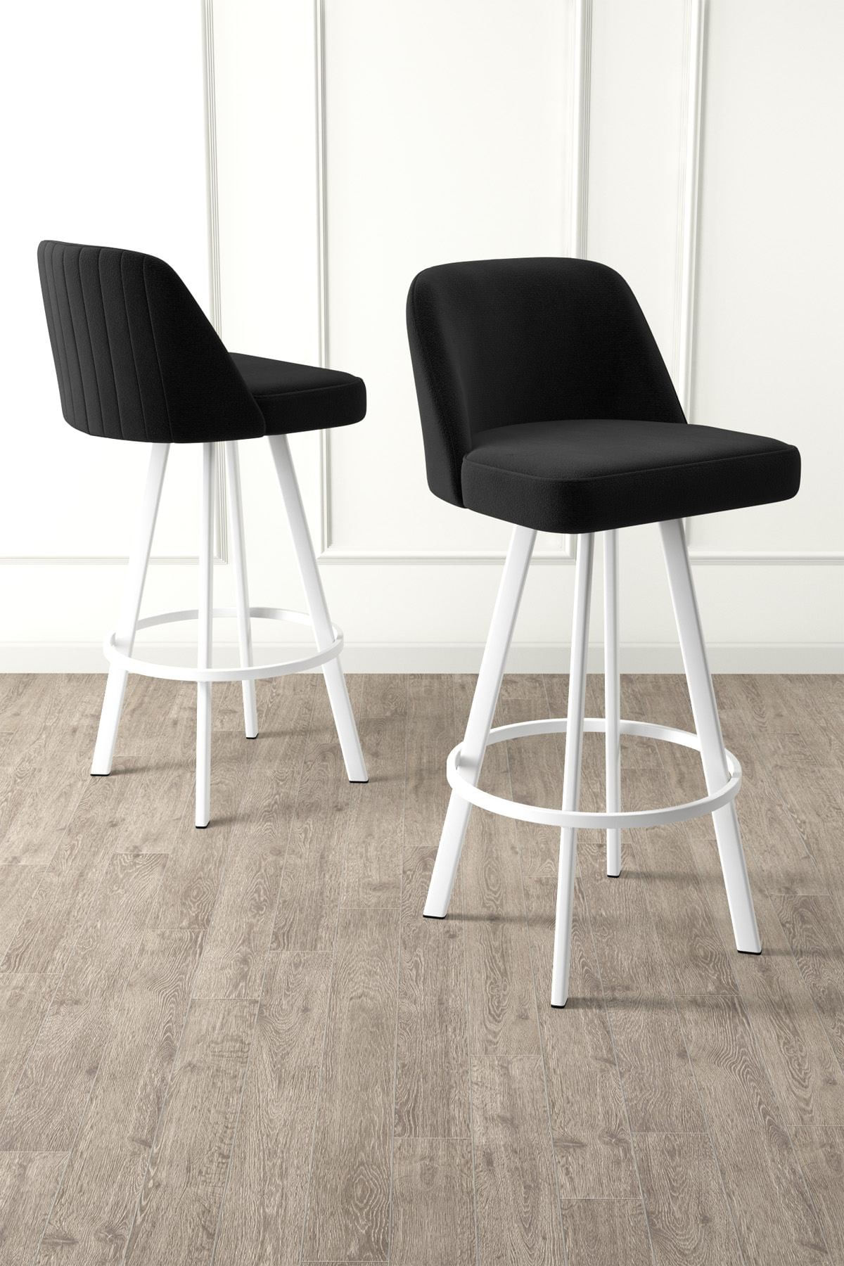 Set scaune bar (6 bucăți) Hanah Home, metal, 44 x 42 x 105 cm, negru/alb, 240CHR1889 — imaginea 2