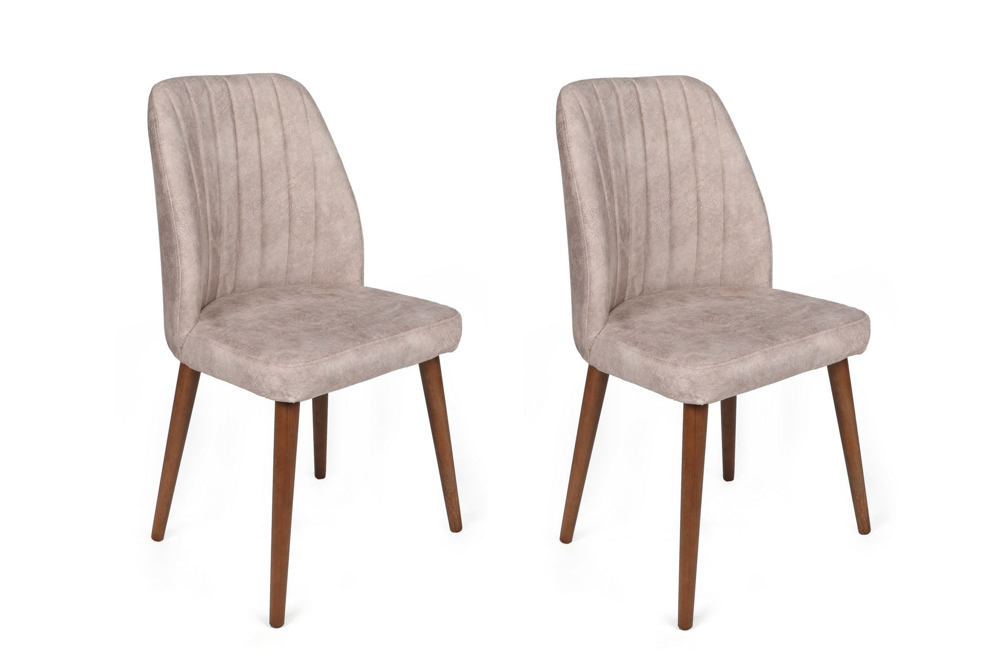 Set scaune (2 bucăți) Hanah Home, catifea, 50 x 49 x 90 cm, bej-cenușiu/nuc, 974NMB1639 — imaginea 3