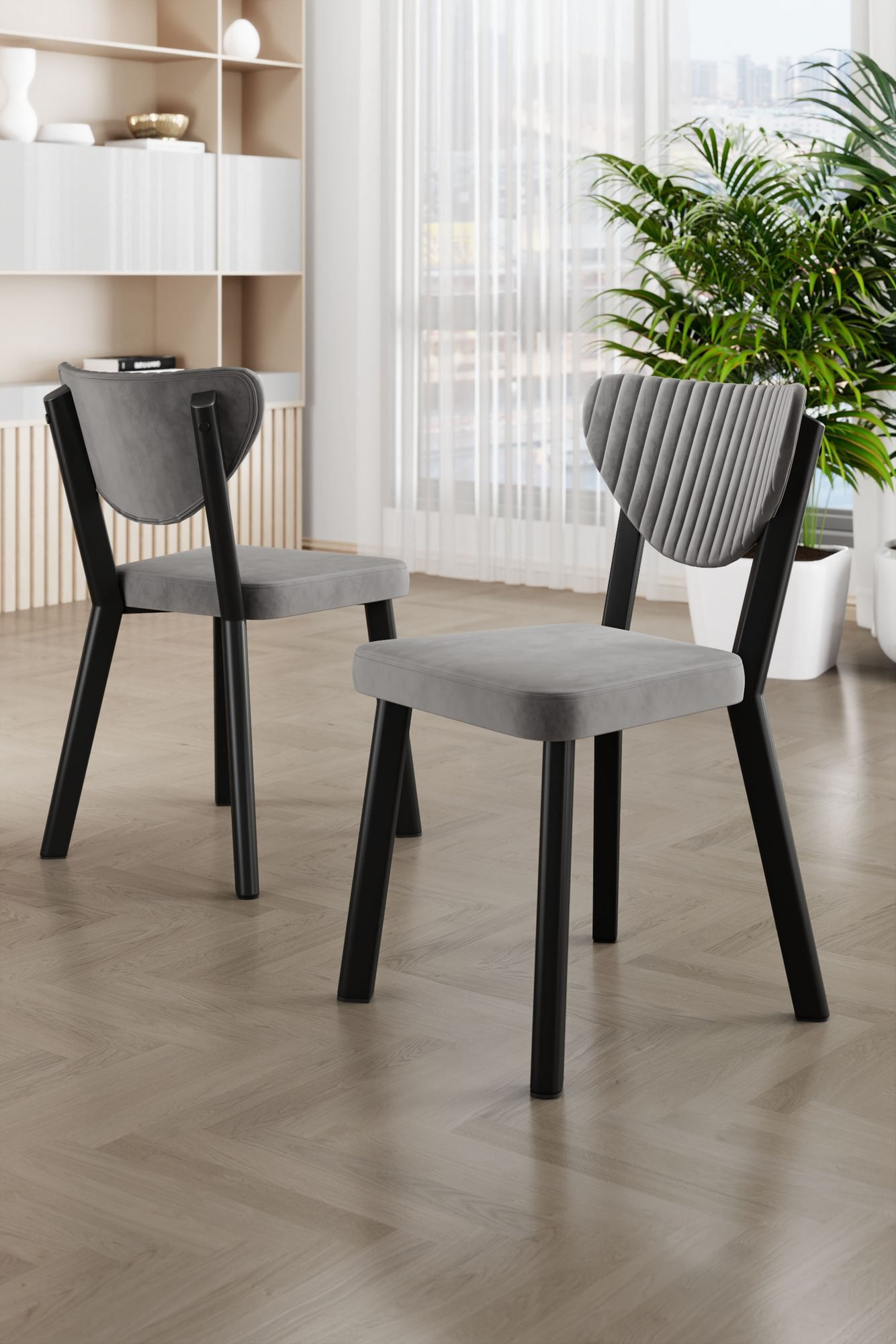 Set scaune (4 bucăți) Hanah Home, placaj, 45 x 46 x 86 cm, gri/negru, 240CHR1775 — imaginea 3