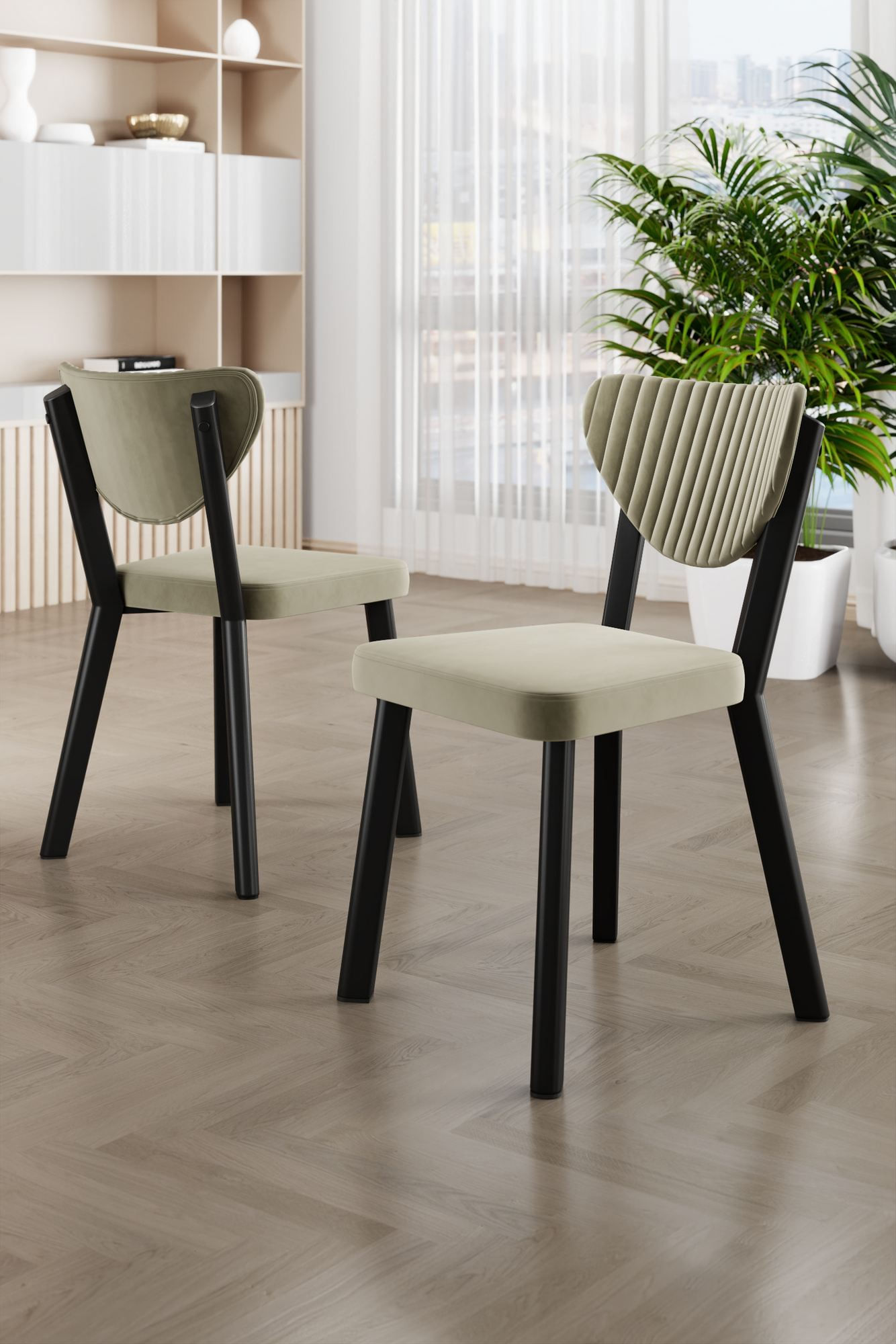 Set scaune (4 bucăți) Hanah Home, placaj, 45 x 46 x 86 cm, crem/negru, 240CHR1773 — imaginea 3