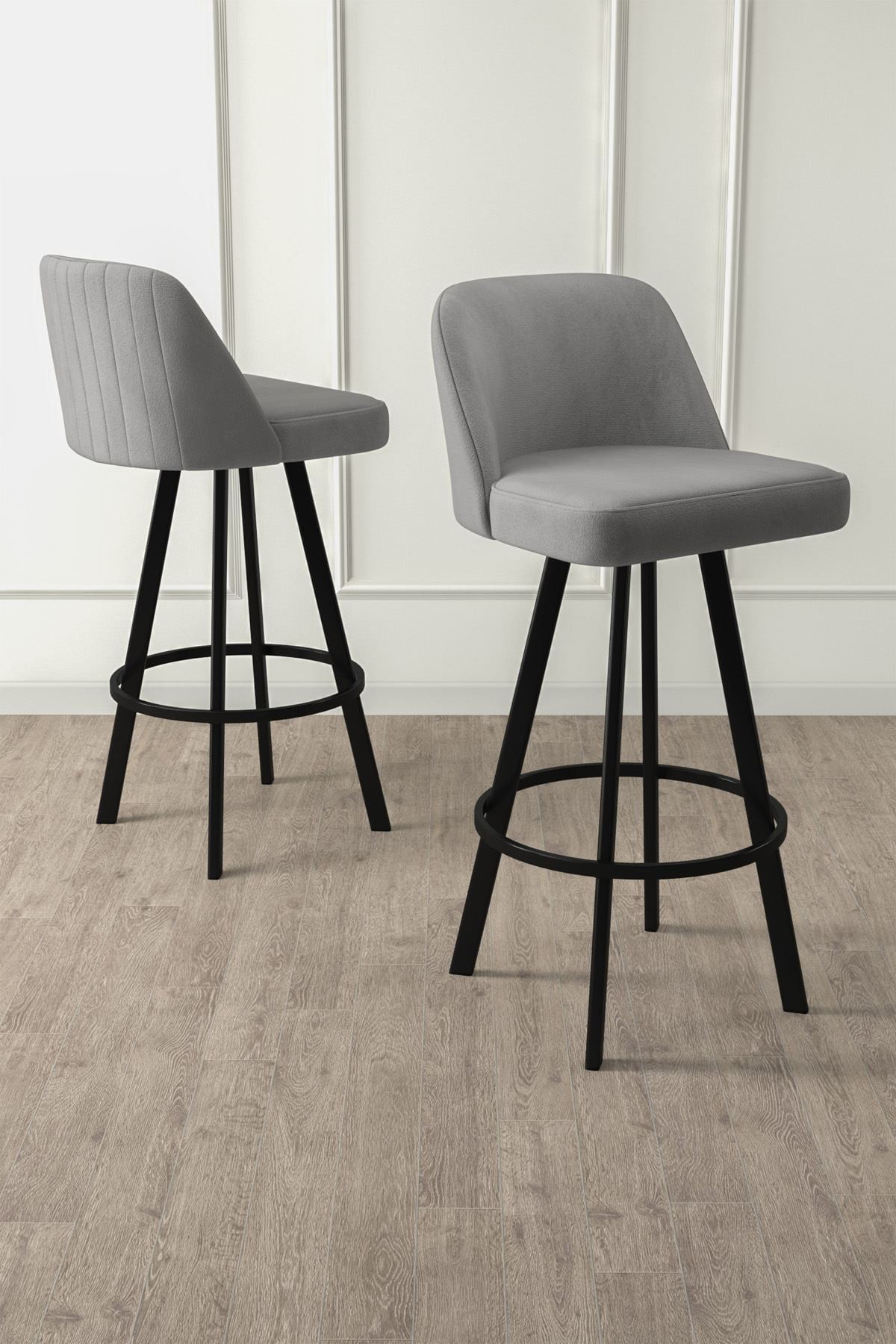 Set scaune bar (4 bucăți) Hanah Home, metal, 44 x 42 x 105 cm, gri/negru, 240CHR1880 — imaginea 2