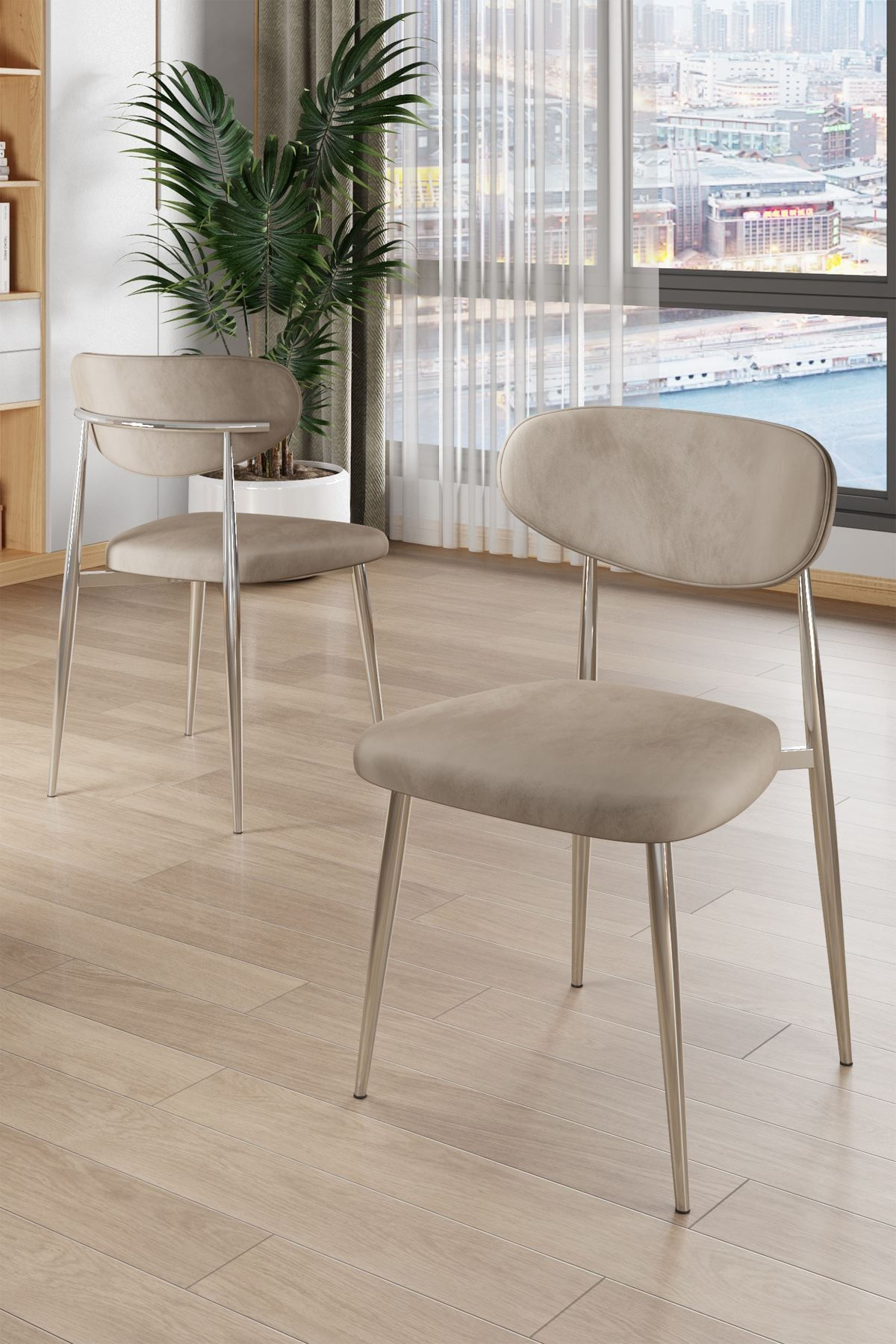 Set scaune (6 bucăți) Hanah Home, placaj, 50 x 47 x 88 cm, cappuccino/chrome, 240CHR1876 — imaginea 3