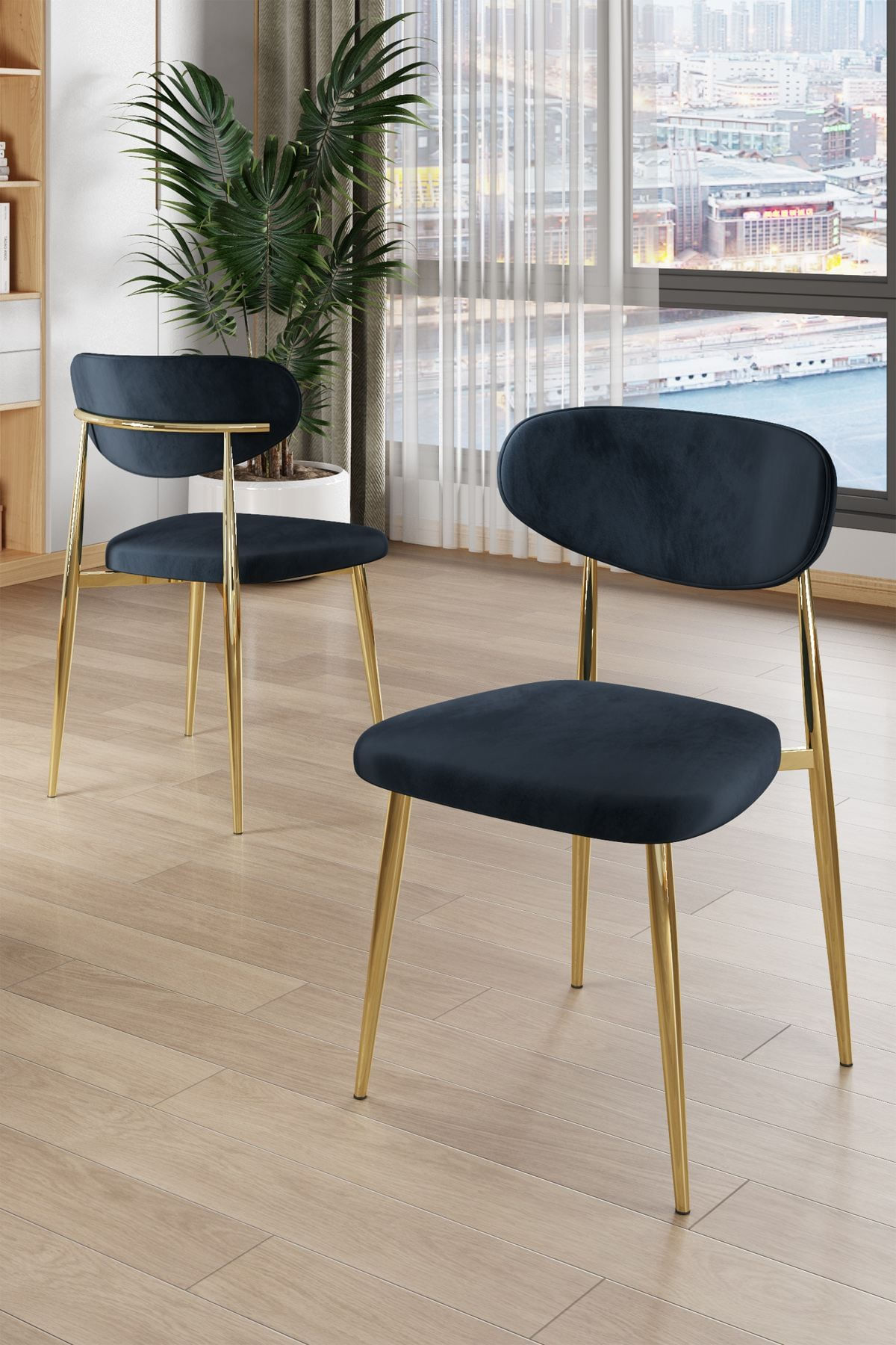Set scaune (6 bucăți) Hanah Home, placaj, 50 x 47 x 88 cm, antracit/auriu, 240CHR1867 — imaginea 3