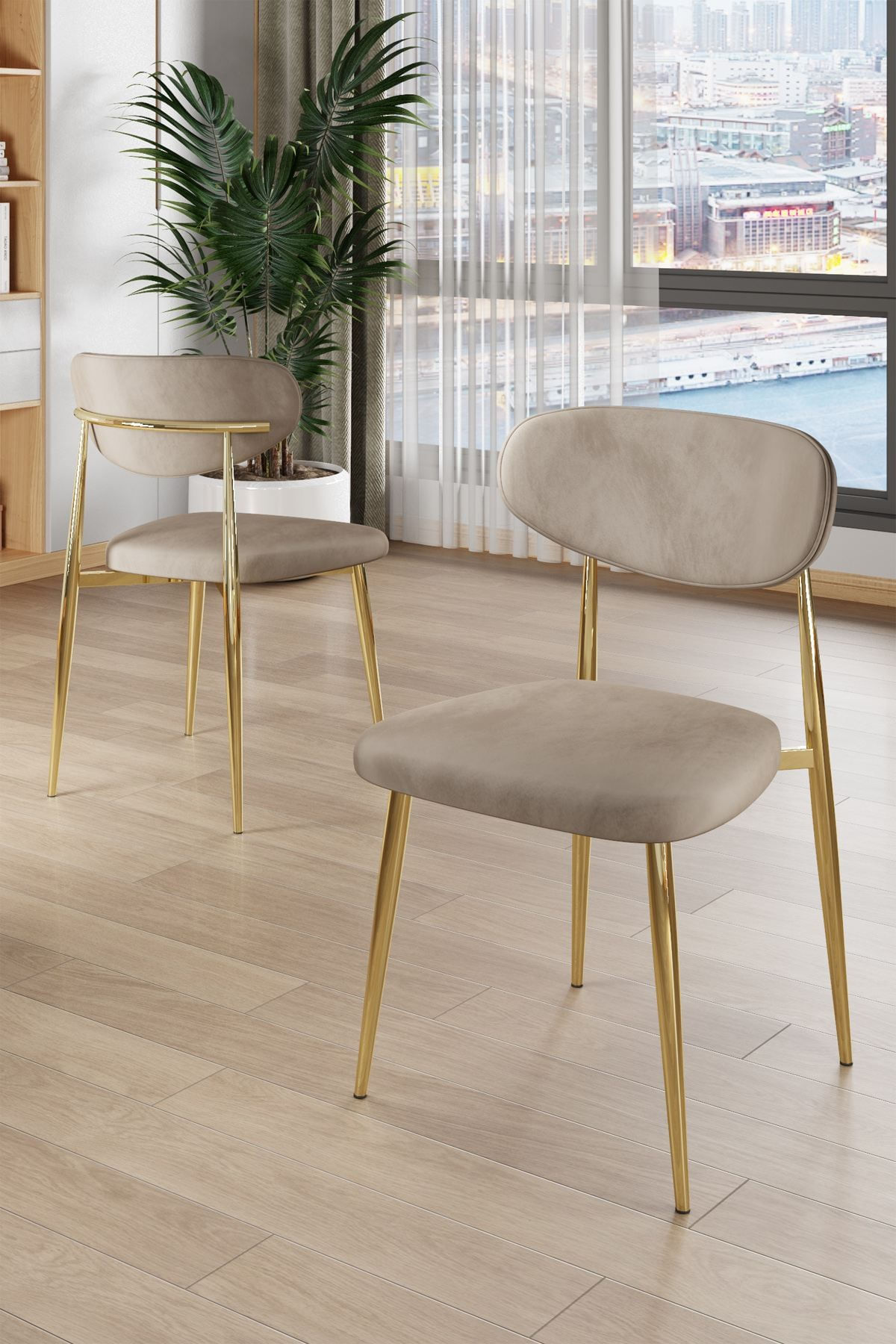 Set scaune (6 bucăți) Hanah Home, placaj, 50 x 47 x 88 cm, cappuccino/auriu, 240CHR1871 — imaginea 3