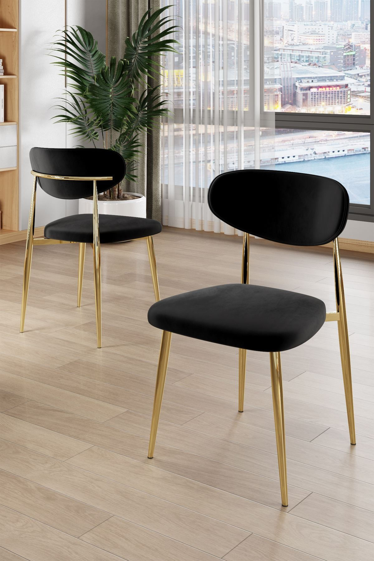 Set scaune (6 bucăți) Hanah Home, placaj, 50 x 47 x 88 cm, negru/auriu, 240CHR1869 — imaginea 3
