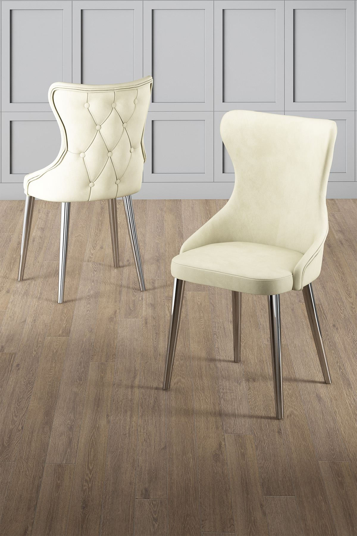 Set scaune (6 bucăți) Hanah Home, placaj, 45 x 46 x 91 cm, crem/chrome, 240CHR1833 — imaginea 2