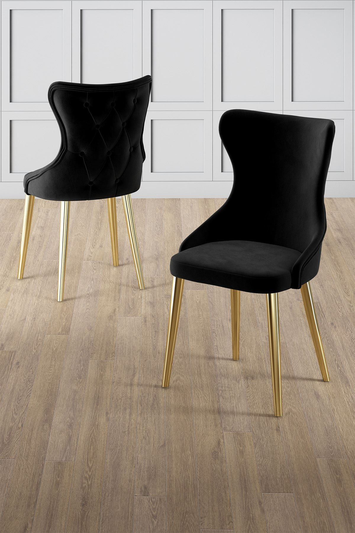 Set scaune (6 bucăți) Hanah Home, placaj, 45 x 46 x 91 cm, negru/auriu, 240CHR1829 — imaginea 2