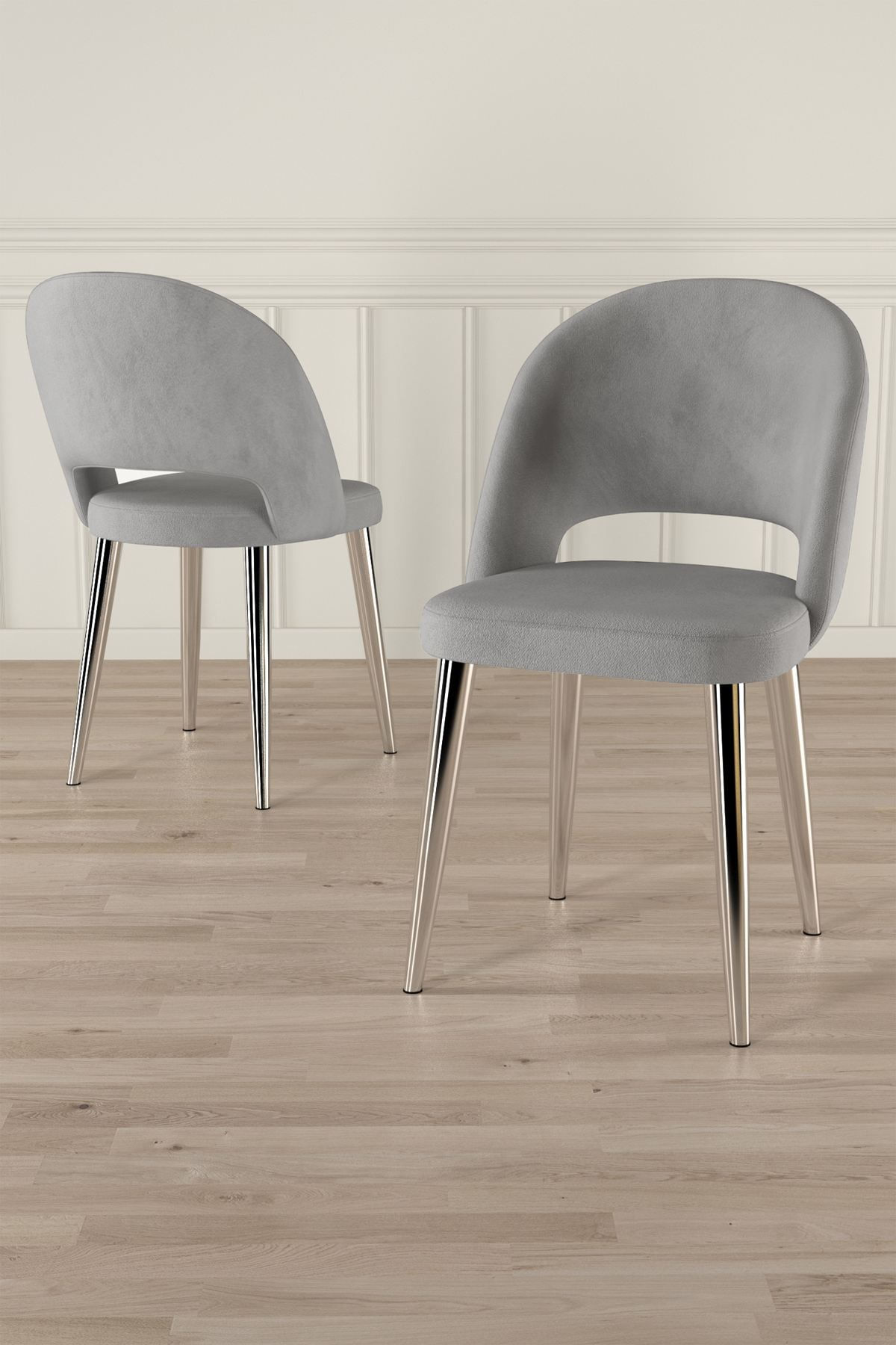 Set scaune (6 bucăți) Hanah Home, placaj, 47 x 47 x 86 cm, gri/chrome, 240CHR1855 — imaginea 3