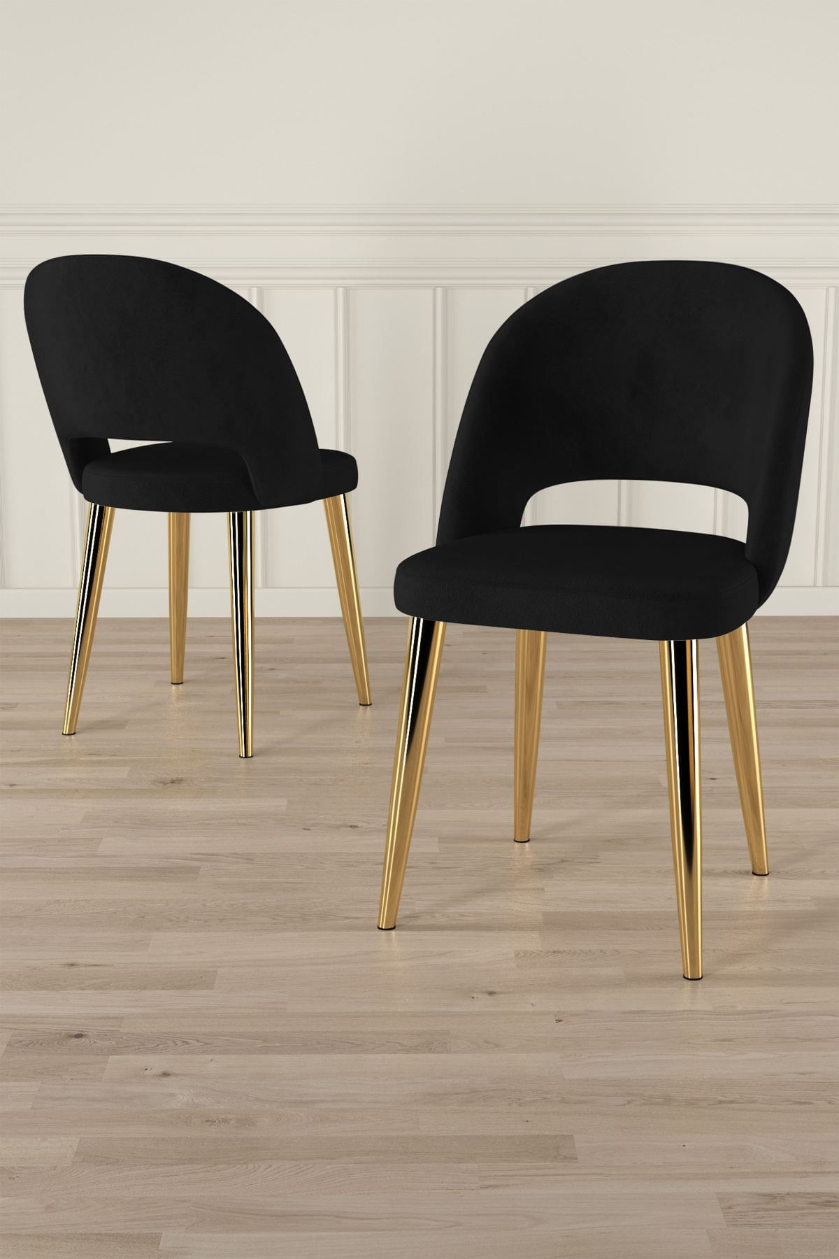 Set scaune (6 bucăți) Hanah Home, placaj, 47 x 47 x 86 cm, negru/auriu, 240CHR1849 — imaginea 3