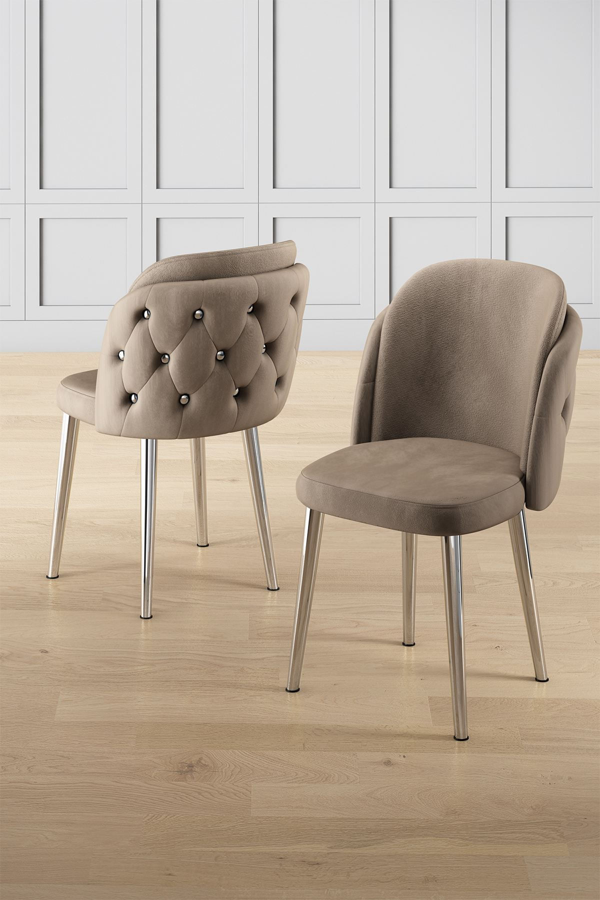 Set scaune (6 bucăți) Hanah Home, placaj, 45 x 46 x 82 cm, cappuccino/chrome, 240CHR1816