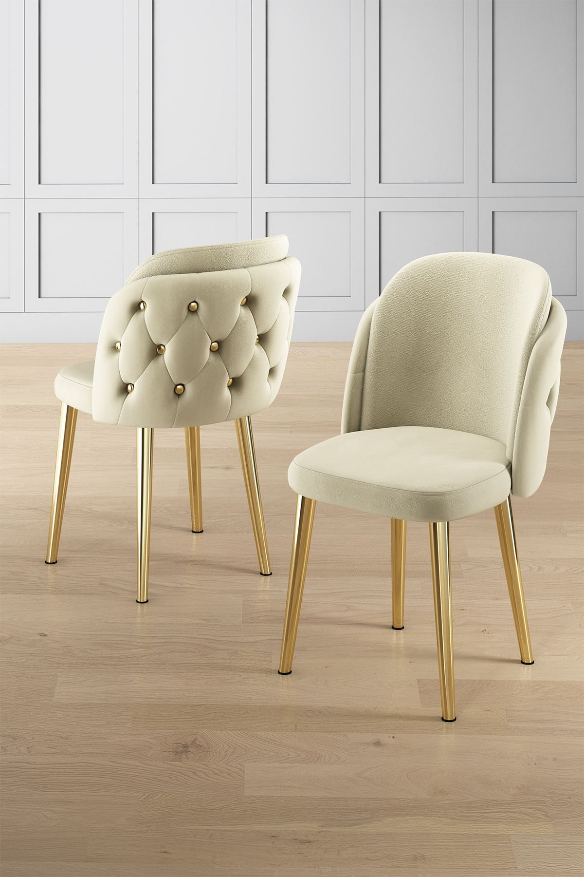 Set scaune (6 bucăți) Hanah Home, placaj, 45 x 46 x 82 cm, crem/auriu, 240CHR1808 — imaginea 3