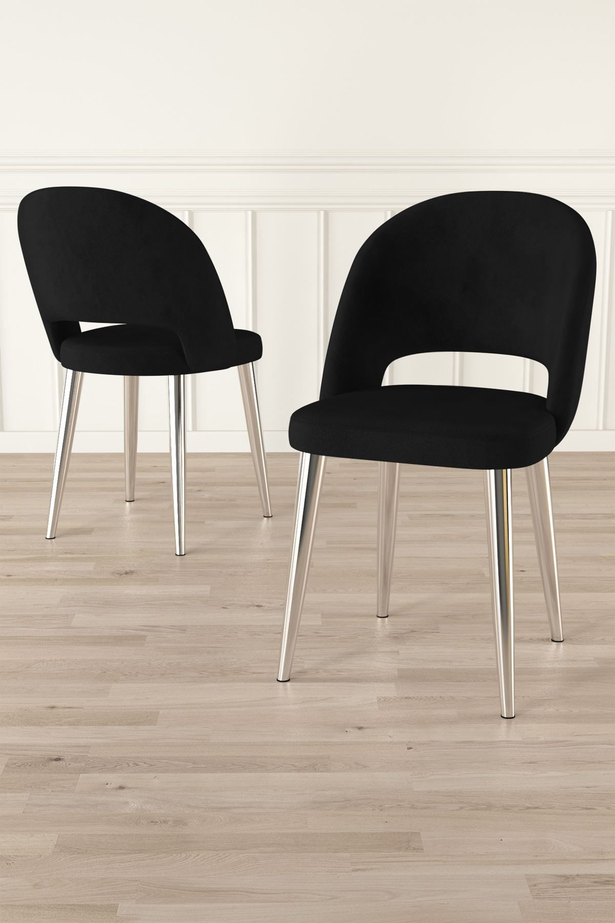 Set scaune (6 bucăți) Hanah Home, placaj, 47 x 47 x 86 cm, negru/chrome, 240CHR1854 — imaginea 3
