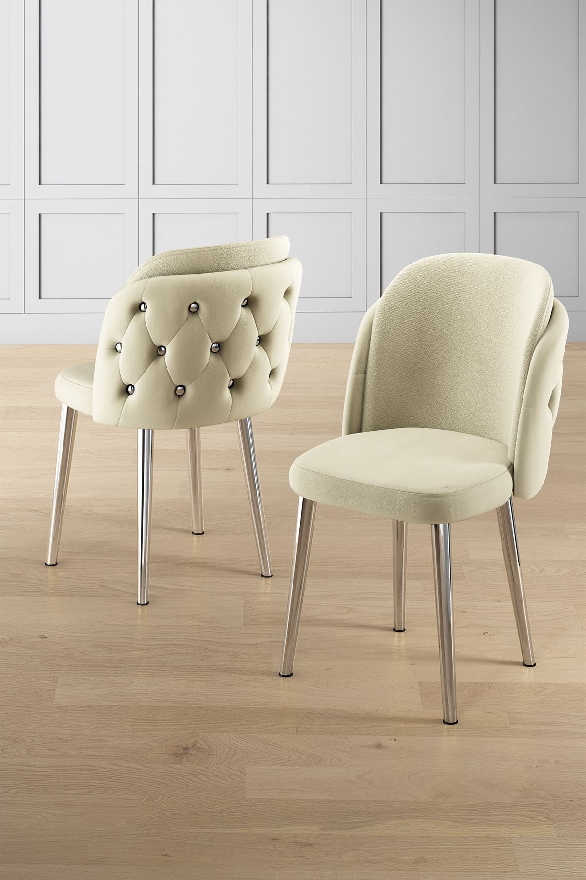 Set scaune (6 bucăți) Hanah Home, placaj, 45 x 46 x 82 cm, crem/chrome, 240CHR1813 — imaginea 3