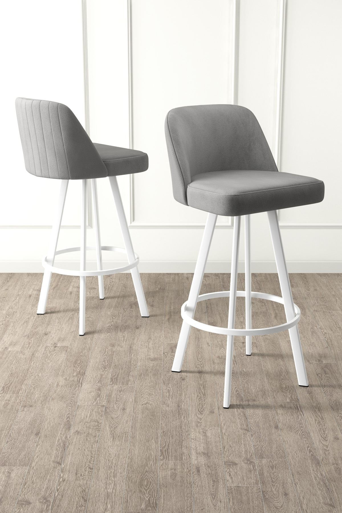 Set scaune bar (4 bucăți) Hanah Home, metal, 44 x 42 x 105 cm, gri/alb, 240CHR1885 — imaginea 3