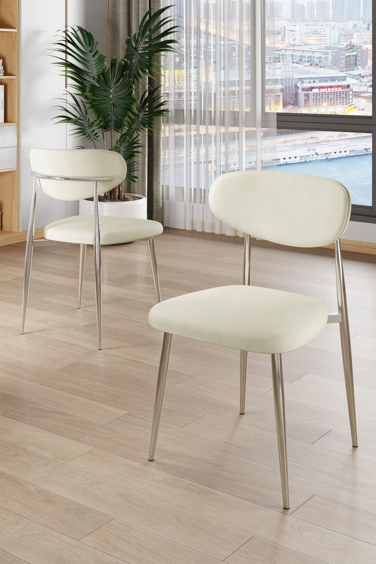 Set scaune (4 bucăți) Hanah Home, placaj, 50 x 47 x 88 cm, crem/chrome, 240CHR1863 — imaginea 3