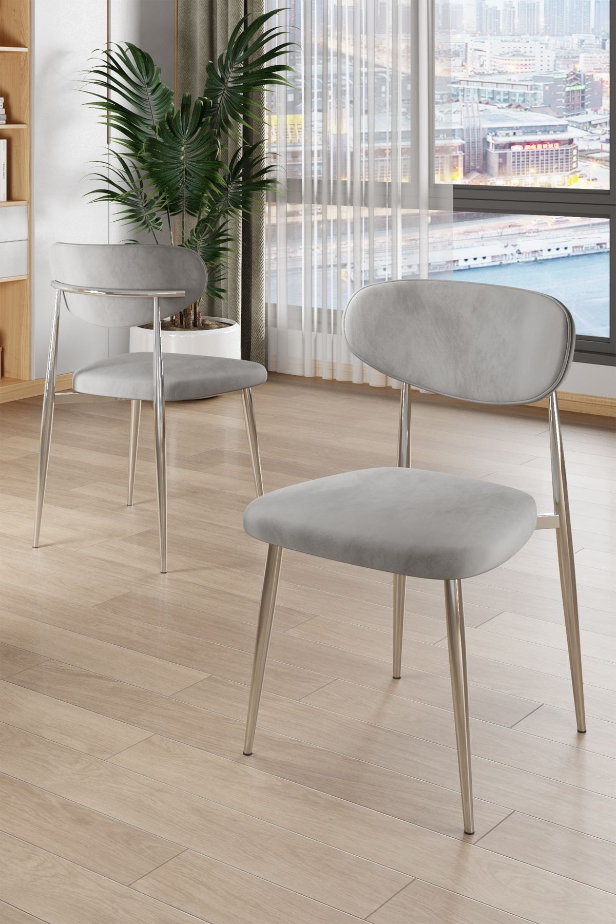 Set scaune (4 bucăți) Hanah Home, placaj, 50 x 47 x 88 cm, gri/chrome, 240CHR1865 — imaginea 3