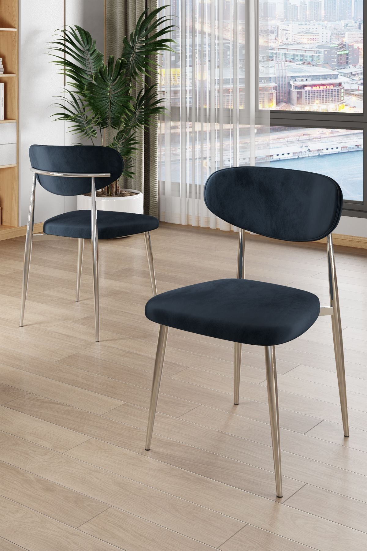 Set scaune (4 bucăți) Hanah Home, placaj, 50 x 47 x 88 cm, antracit/chrome, 240CHR1862 — imaginea 3