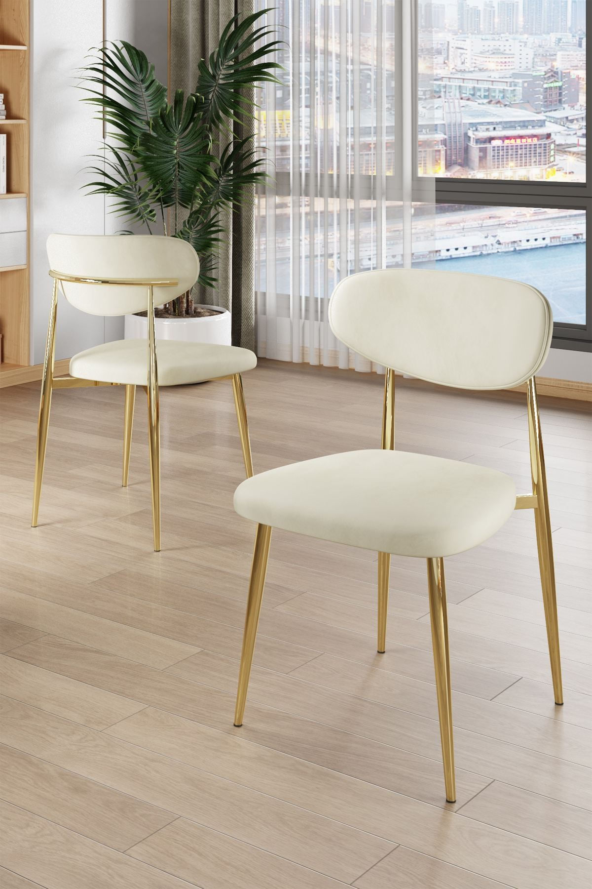 Set scaune (4 bucăți) Hanah Home, placaj, 50 x 47 x 88 cm, crem/auriu, 240CHR1858