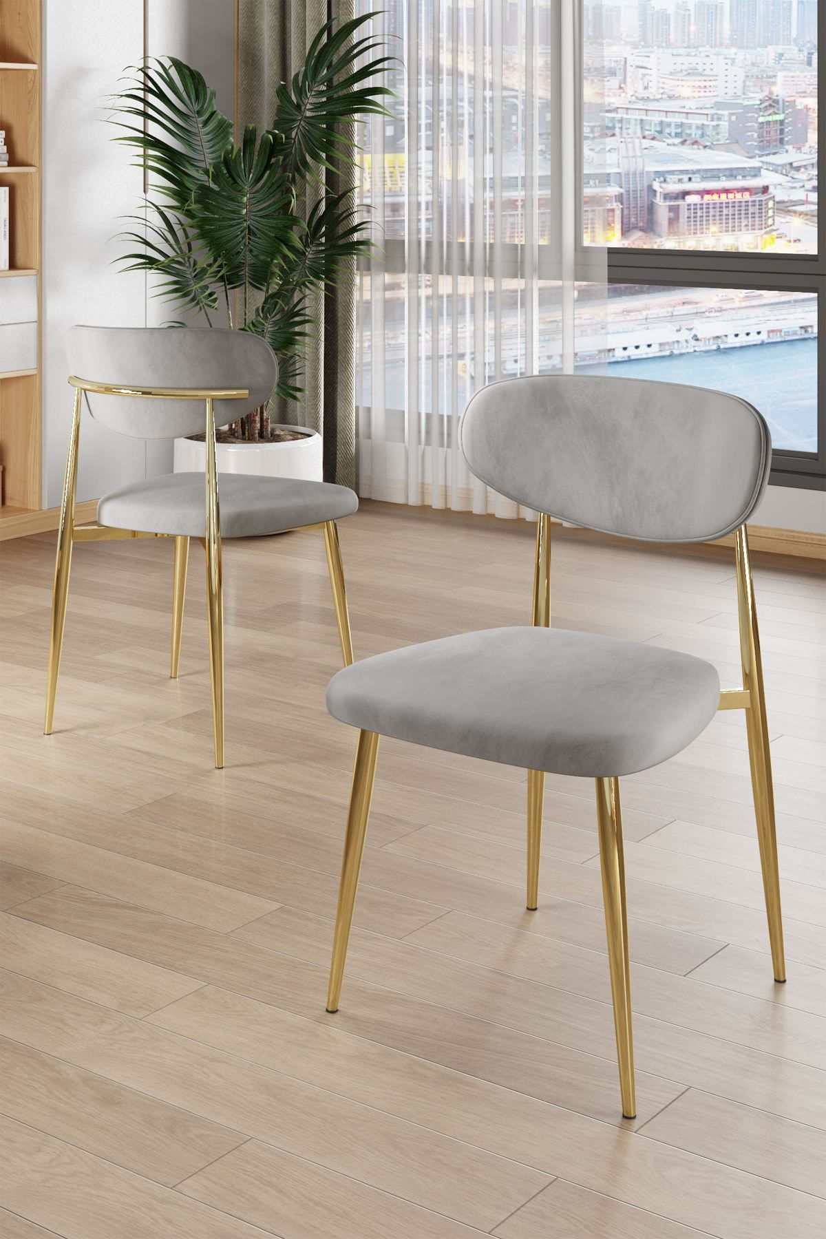 Set scaune (4 bucăți) Hanah Home, placaj, 50 x 47 x 88 cm, gri/auriu, 240CHR1860 — imaginea 2