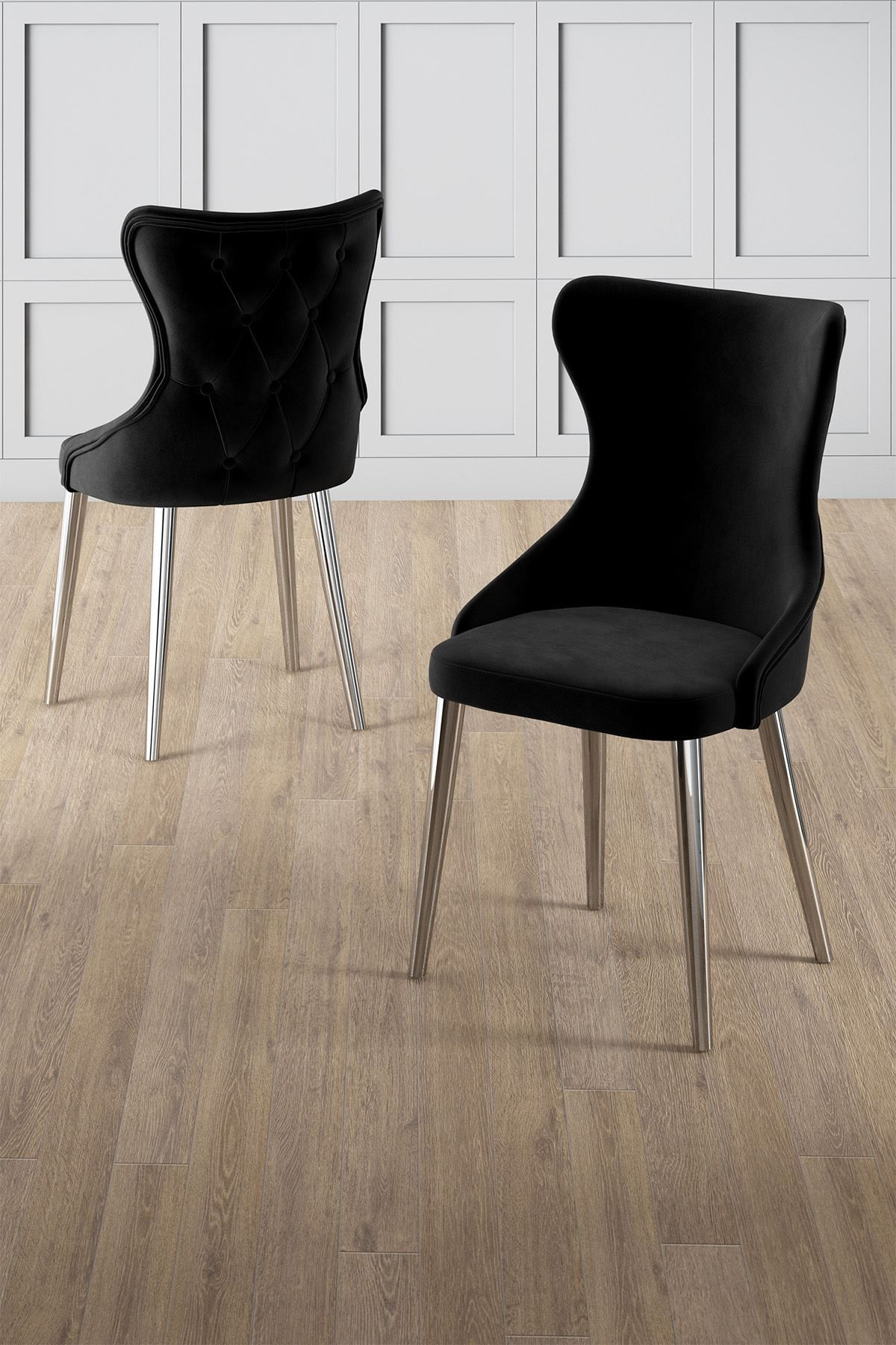 Set scaune (4 bucăți) Hanah Home, placaj, 45 x 46 x 91 cm, negru/chrome, 240CHR1824 — imaginea 2