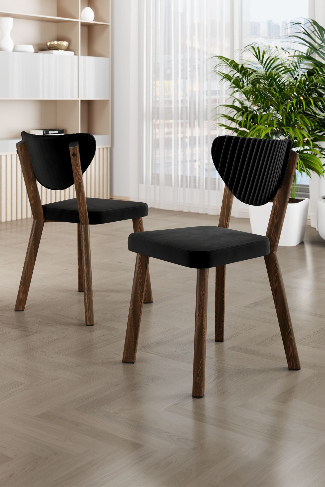 Set scaune (6 bucăți) Hanah Home, placaj, 45 x 46 x 86 cm, negru/maro, 240CHR1789 — imaginea 2