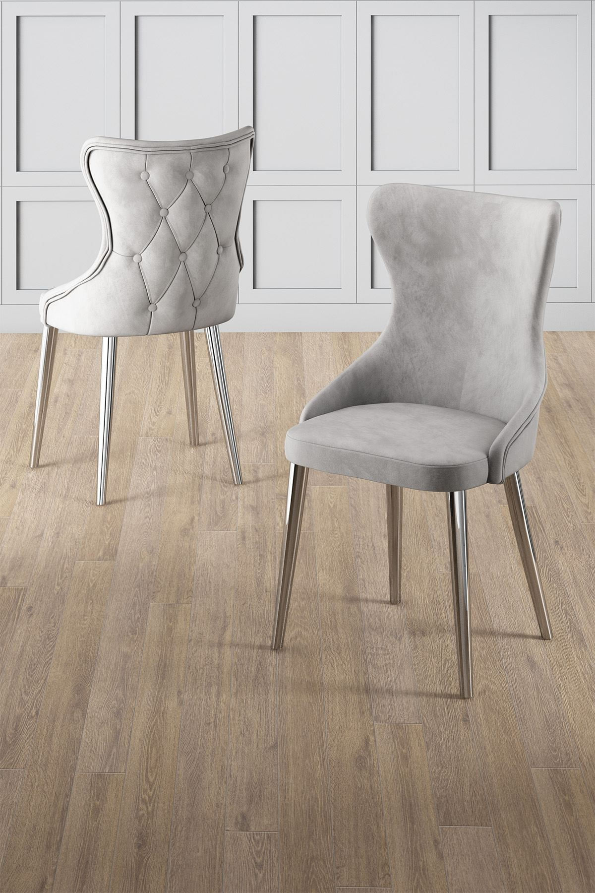 Set scaune (4 bucăți) Hanah Home, placaj, 45 x 46 x 91 cm, gri/chrome, 240CHR1825 — imaginea 3