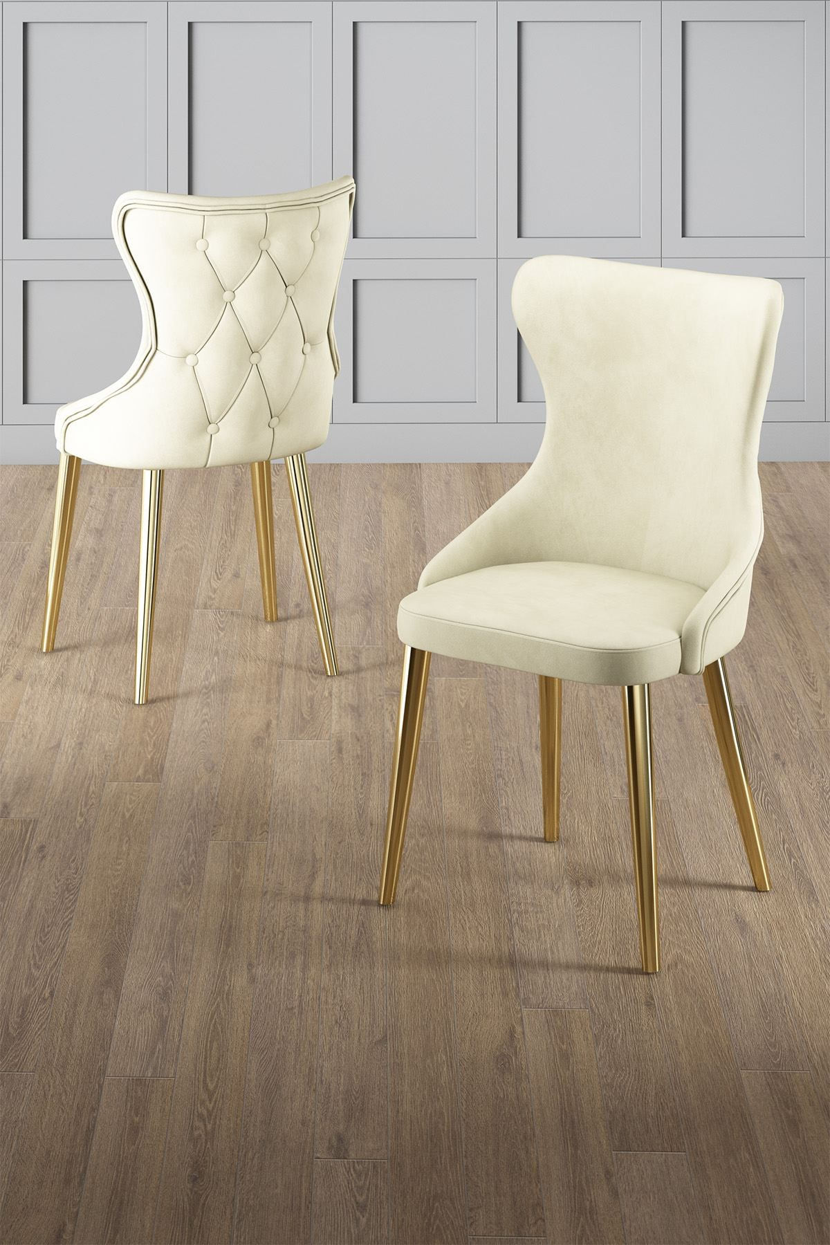 Set scaune (4 bucăți) Hanah Home, placaj, 45 x 46 x 91 cm, crem/auriu, 240CHR1818 — imaginea 2