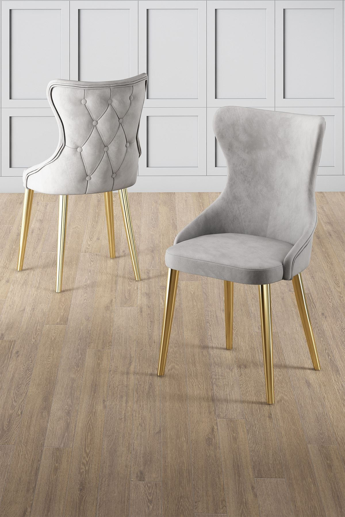 Set scaune (4 bucăți) Hanah Home, placaj, 45 x 46 x 91 cm, gri/auriu, 240CHR1820 — imaginea 3