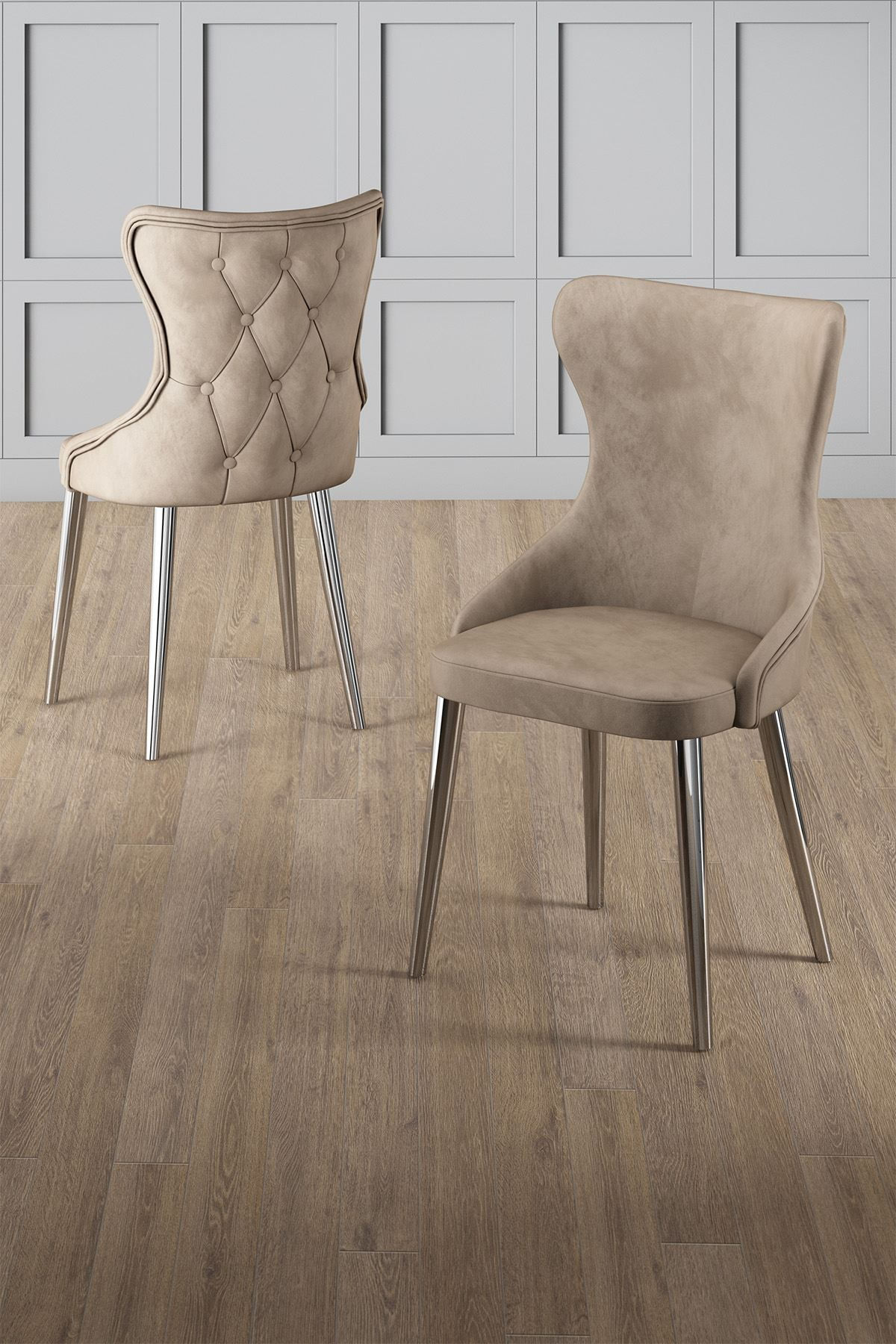 Set scaune (4 bucăți) Hanah Home, placaj, 45 x 46 x 91 cm, cappuccino/chrome, 240CHR1826 — imaginea 2
