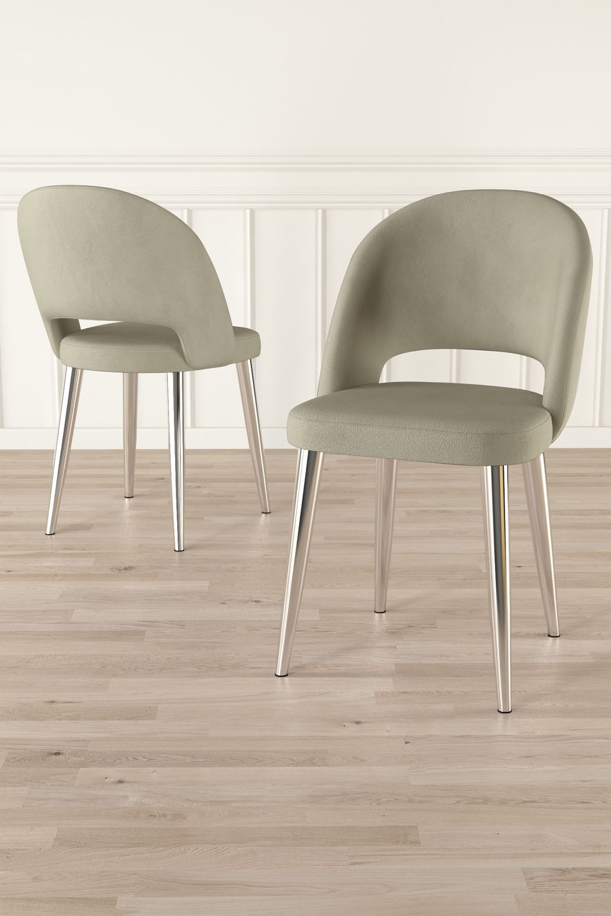 Set scaune (4 bucăți) Hanah Home, placaj, 47 x 47 x 86 cm, crem/chrome, 240CHR1843 — imaginea 2
