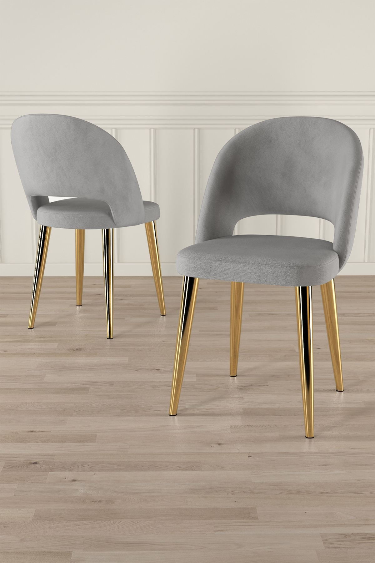 Set scaune (4 bucăți) Hanah Home, placaj, 47 x 47 x 86 cm, gri/auriu, 240CHR1840 — imaginea 3