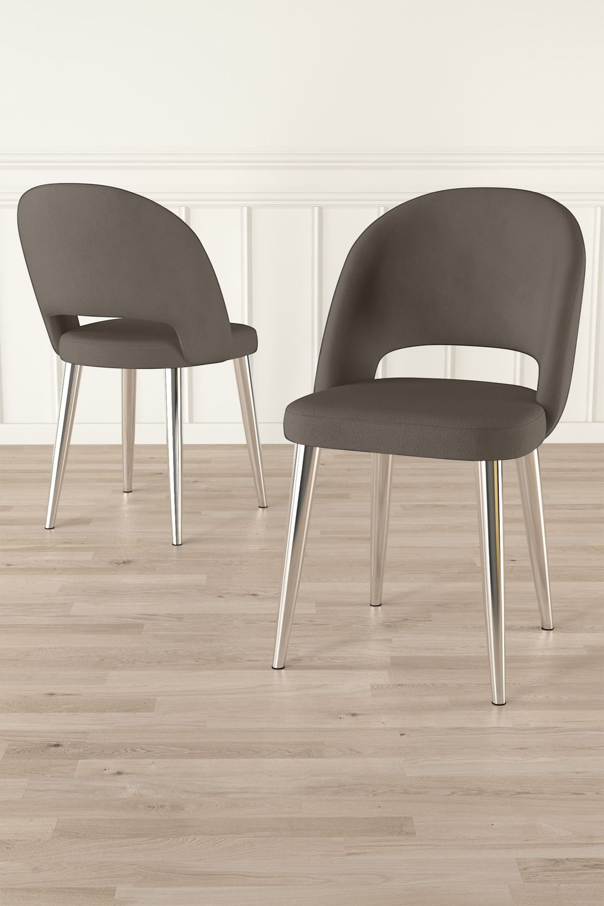 Set scaune (4 bucăți) Hanah Home, placaj, 47 x 47 x 86 cm, cappuccino/chrome, 240CHR1846 — imaginea 3