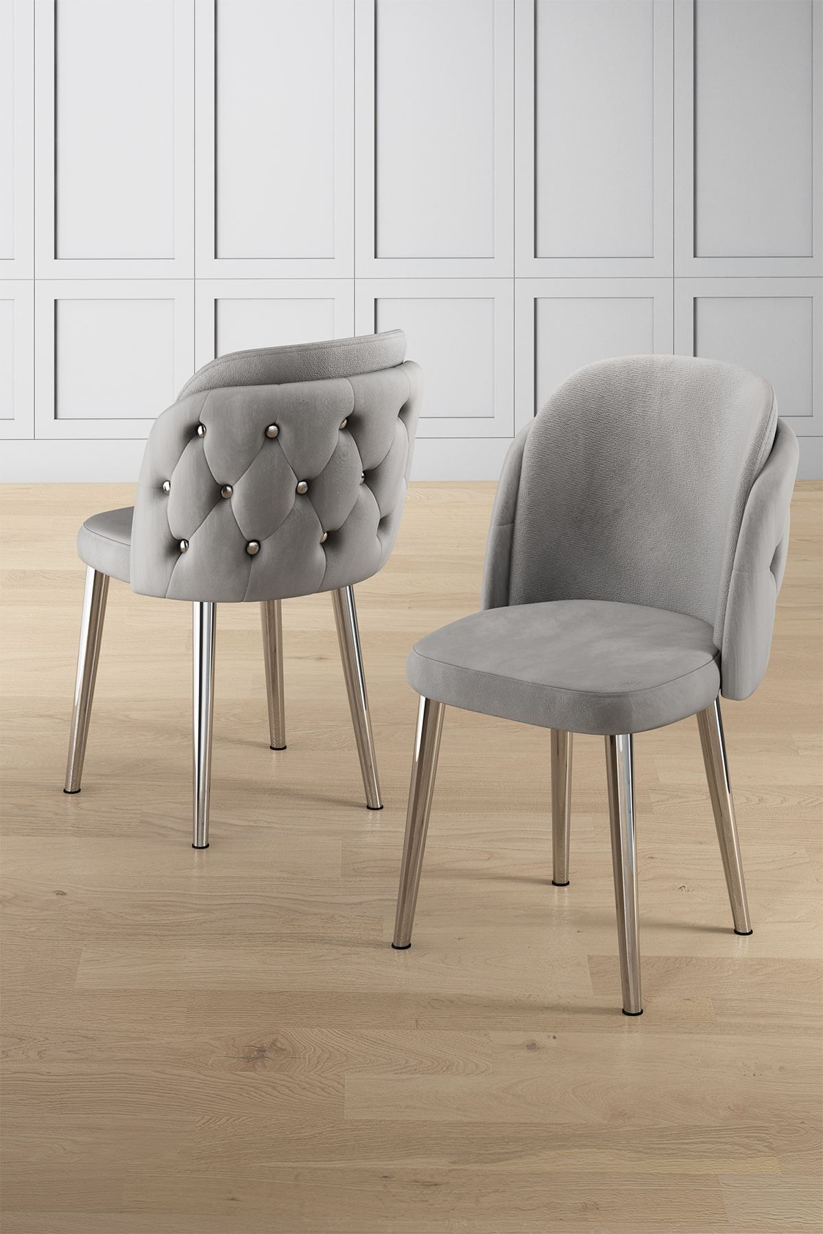 Set scaune (4 bucăți) Hanah Home, placaj, 45 x 46 x 82 cm, gri/chrome, 240CHR1805 — imaginea 3