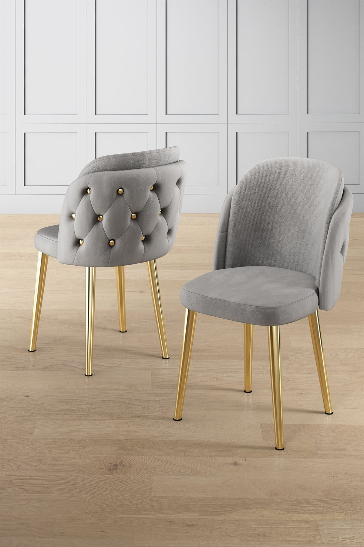 Set scaune (4 bucăți) Hanah Home, placaj, 45 x 46 x 82 cm, gri/auriu, 240CHR1800 — imaginea 2
