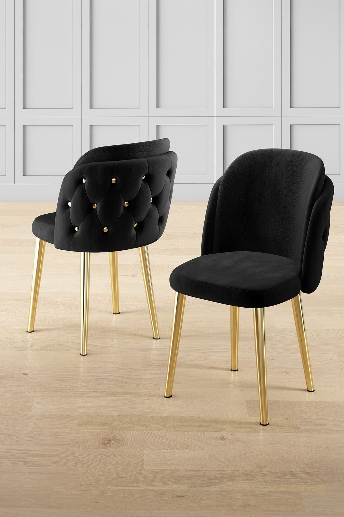 Set scaune (4 bucăți) Hanah Home, placaj, 45 x 46 x 82 cm, negru/auriu, 240CHR1799 — imaginea 3