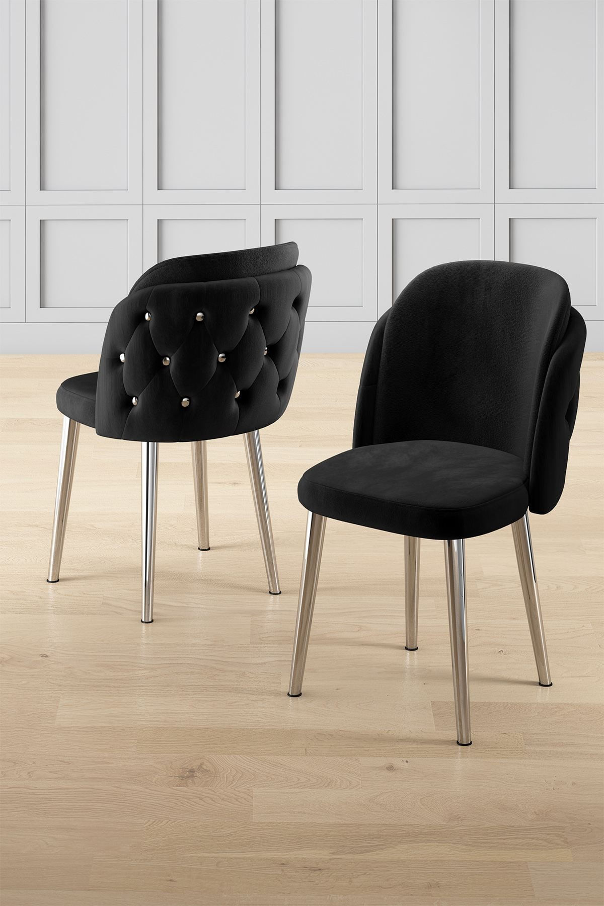 Set scaune (4 bucăți) Hanah Home, placaj, 45 x 46 x 82 cm, negru/chrome, 240CHR1804 — imaginea 3