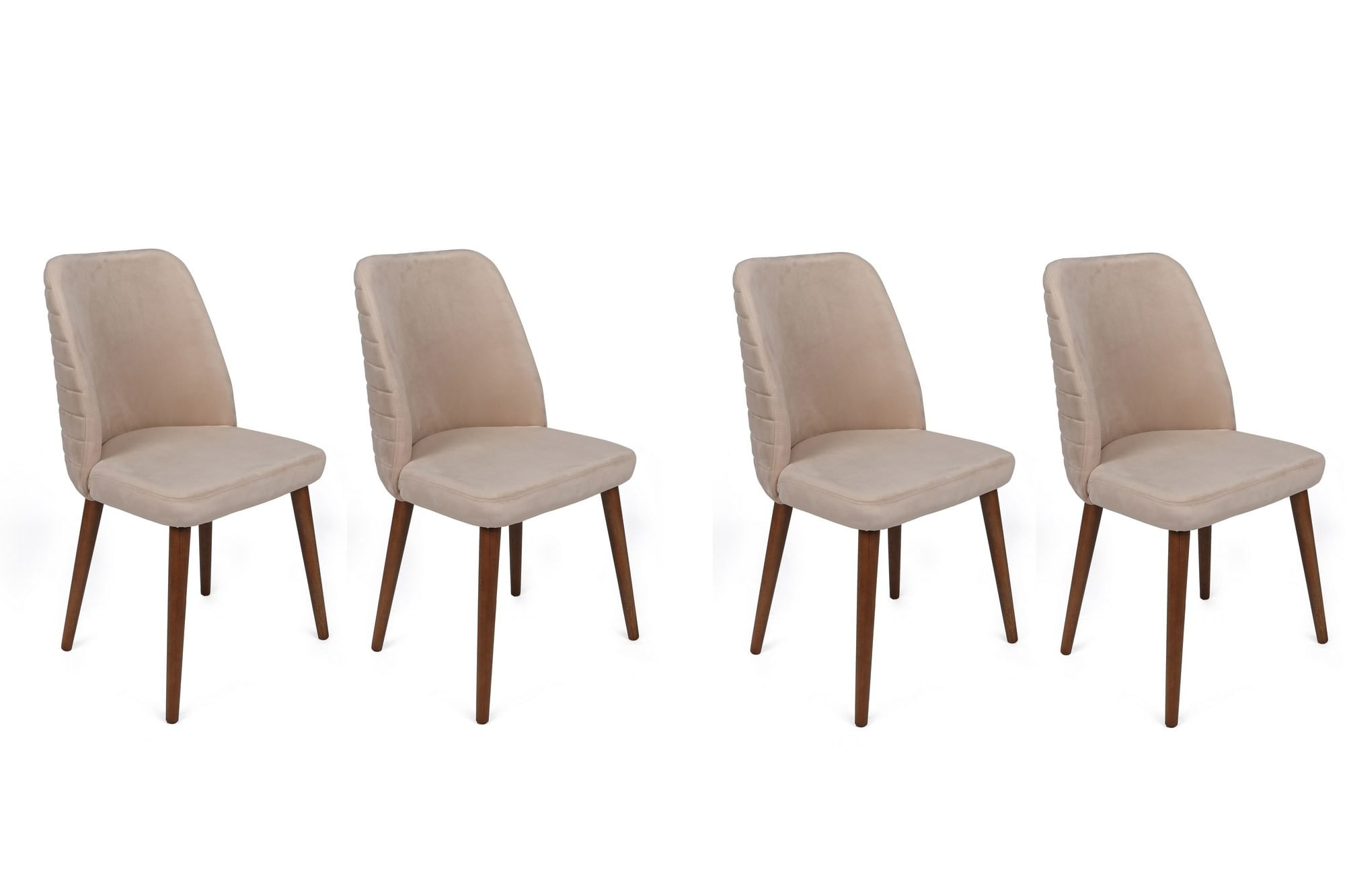 Set scaune (4 bucăți) Hanah Home, catifea, 50 x 49 x 90 cm, crem/nuc, 974NMB1618 — imaginea 5