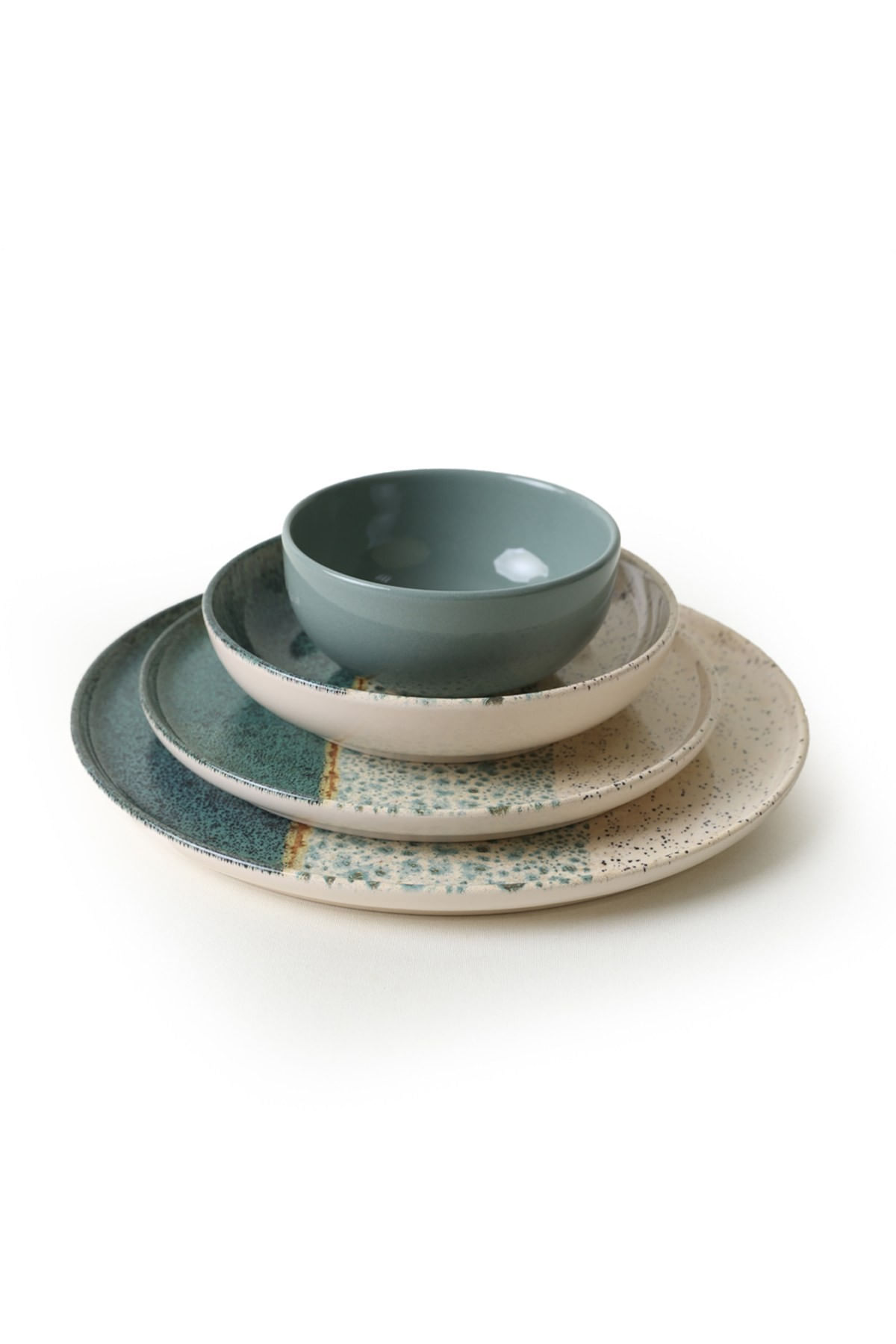 Set veselă (24 bucăți) Hermia, ceramică vitrificată, verde și crem, 275KRM2413