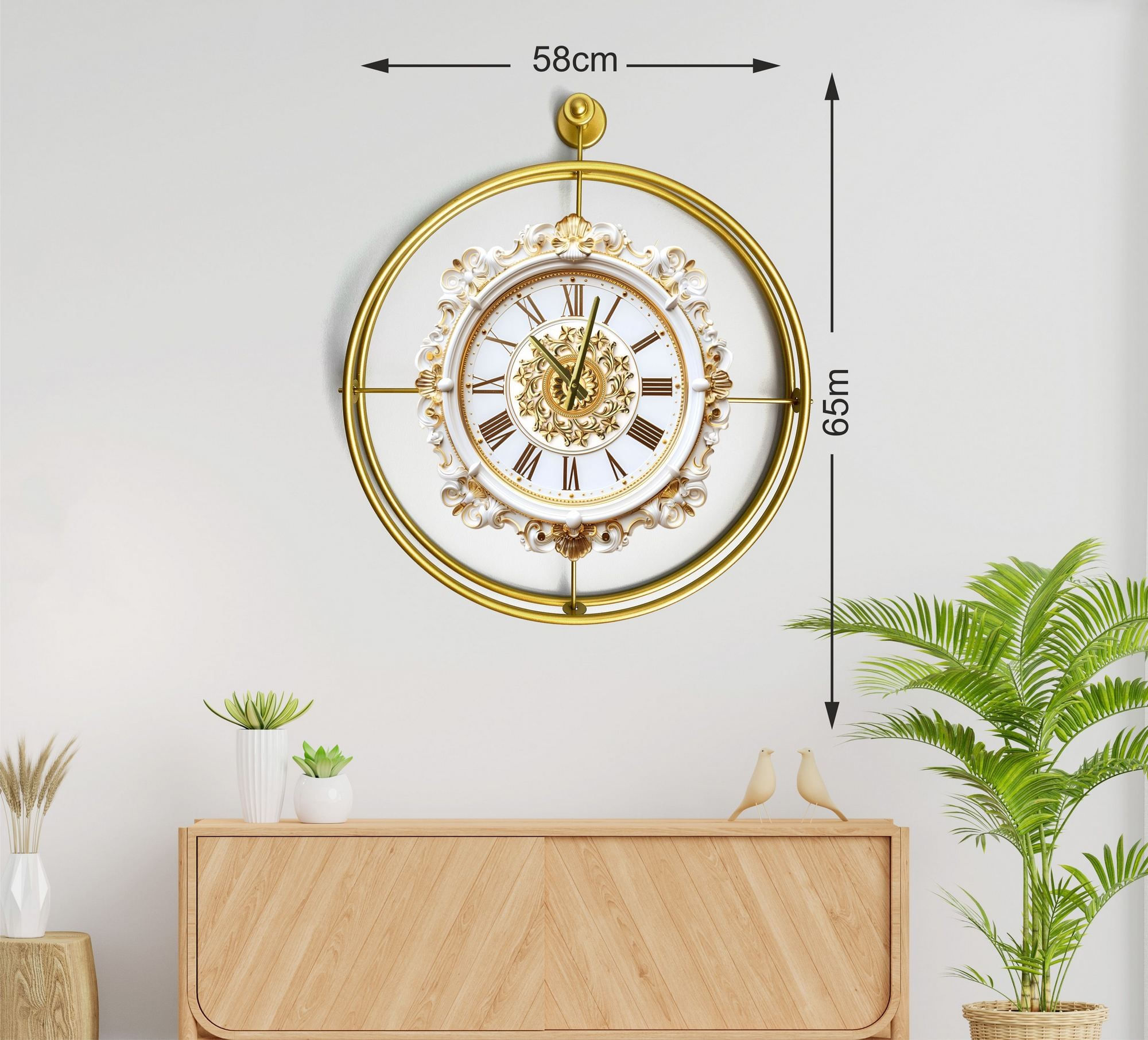Ceas decorativ metal Wallxpert, metal, 58 x 7 x 65 cm, auriu, 779TCM1120