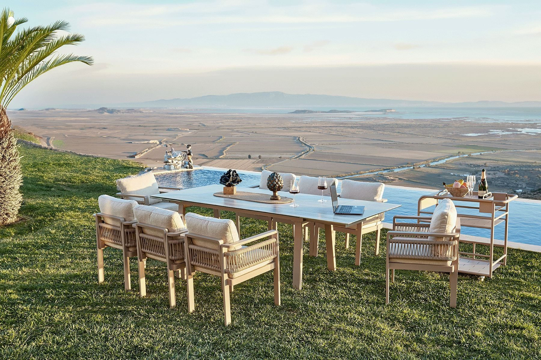 Set masa/scaune gradina (9 bucati) Hanah Home, burete, 195 x 66 x 74 cm, bej, 561CLR1313 — imaginea 4