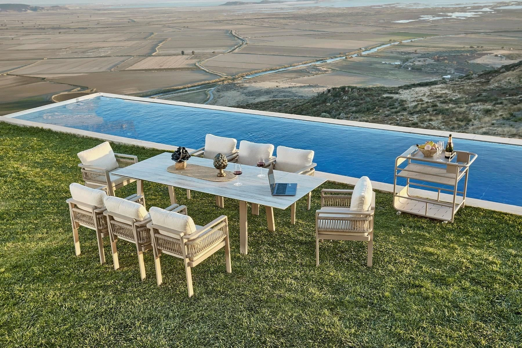 Set masa/scaune gradina (9 bucati) Hanah Home, burete, 195 x 66 x 74 cm, bej, 561CLR1313 — imaginea 6