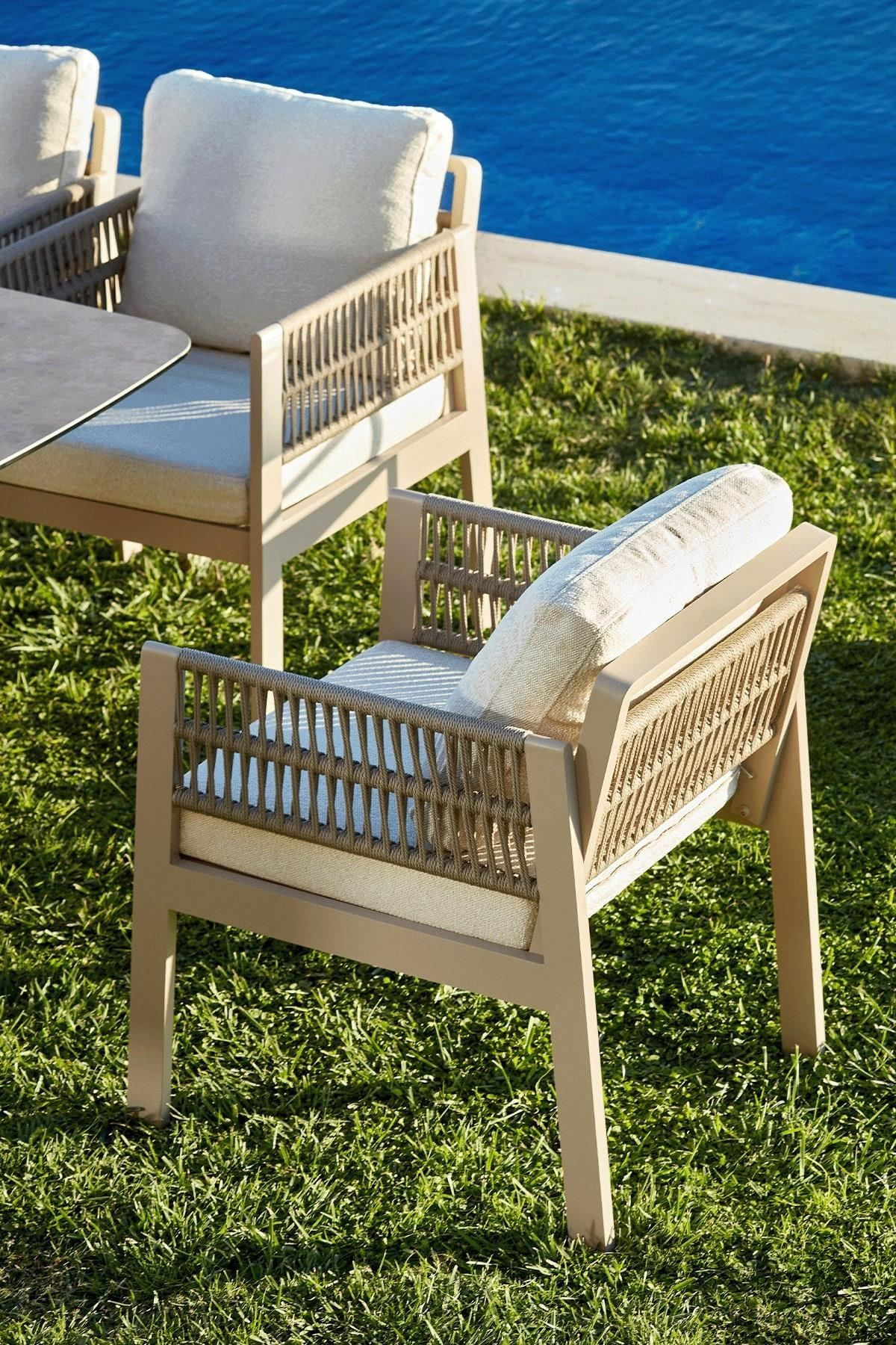 Set masa/scaune gradina (9 bucati) Hanah Home, burete, 200 x 100 x 70 cm, bej, 561CLR1314 — imaginea 3