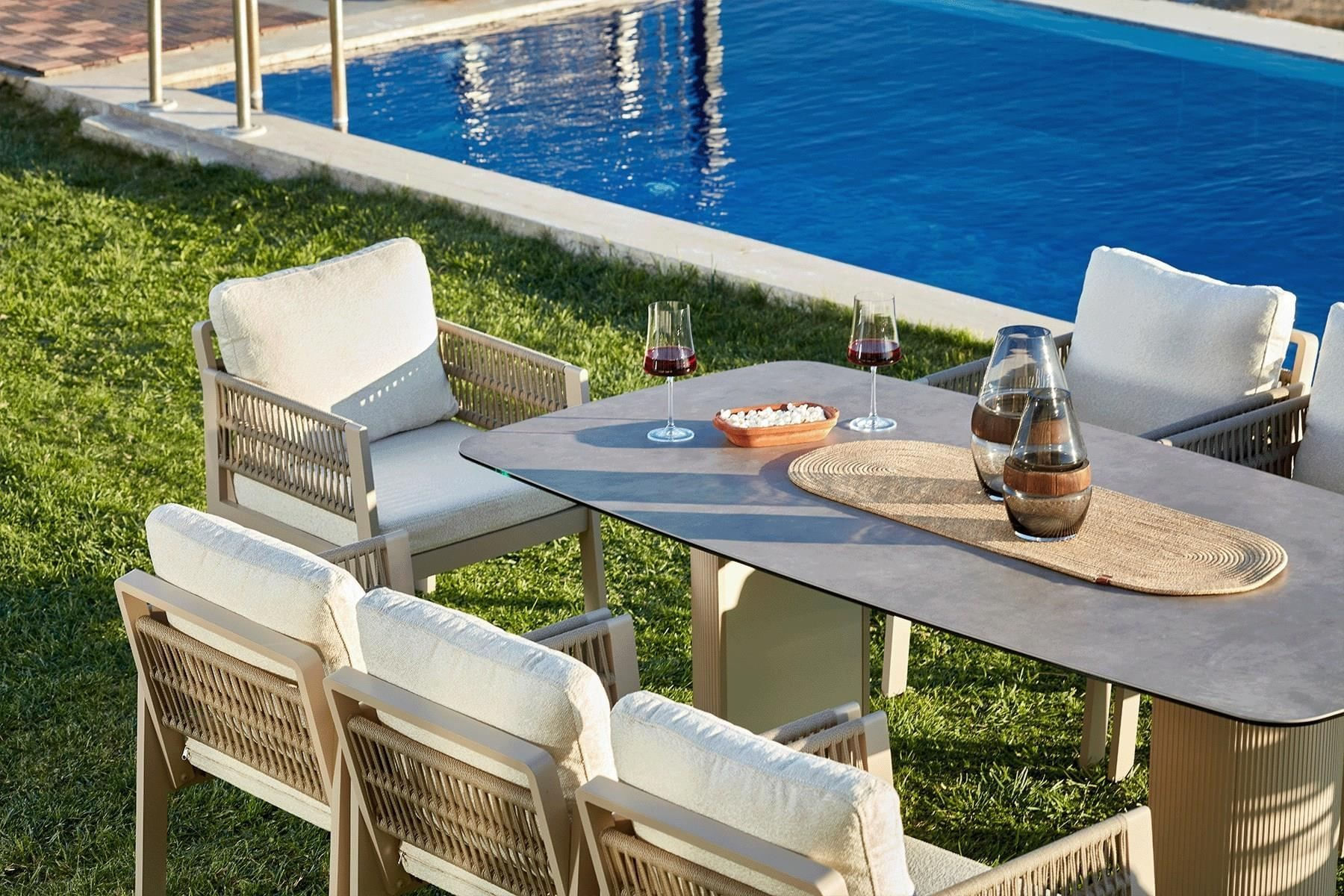 Set masa/scaune gradina (9 bucati) Hanah Home, burete, 200 x 100 x 70 cm, bej, 561CLR1314 — imaginea 4